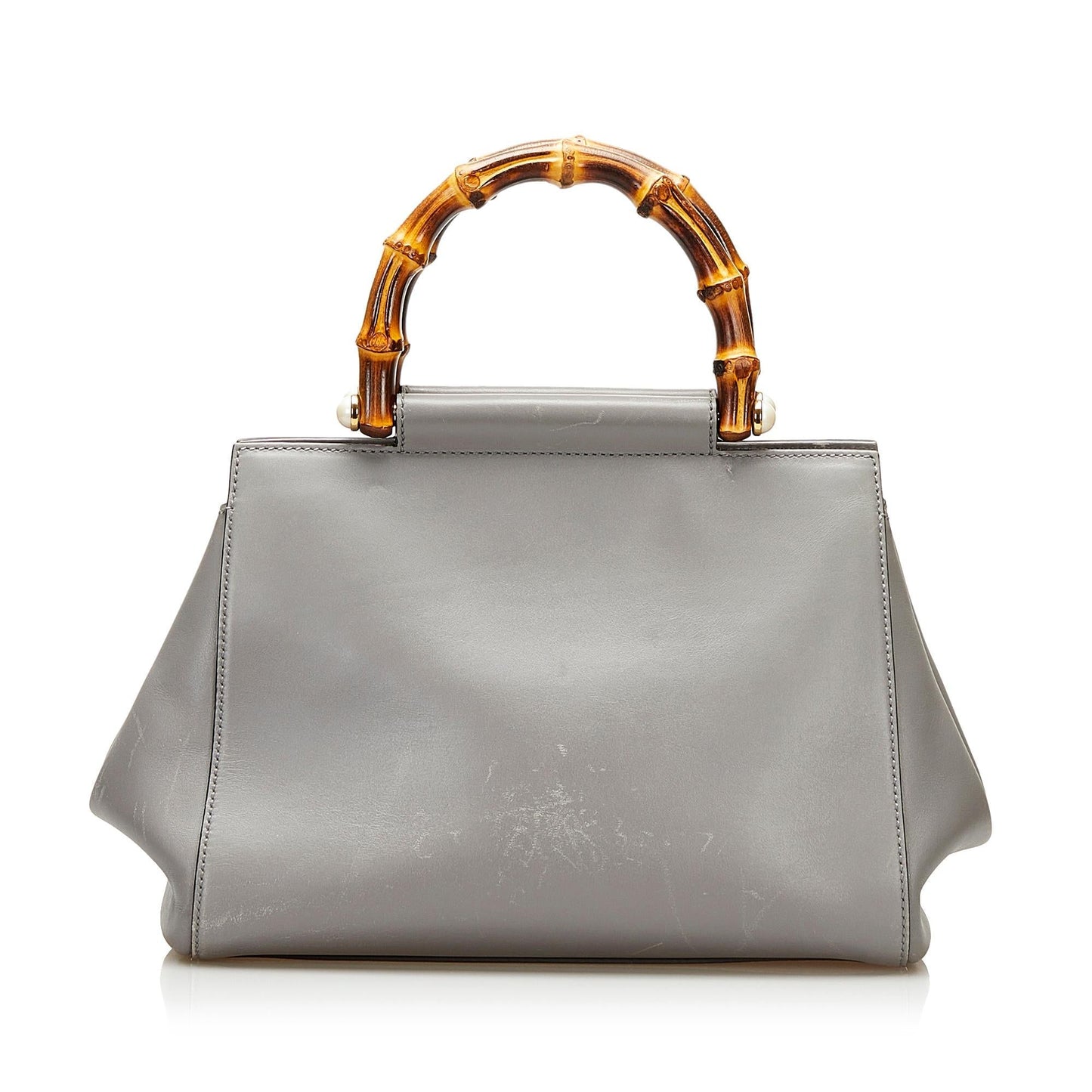 Gucci Bamboo Nymphaea SHG Leather Calf Grey Satchel Bag