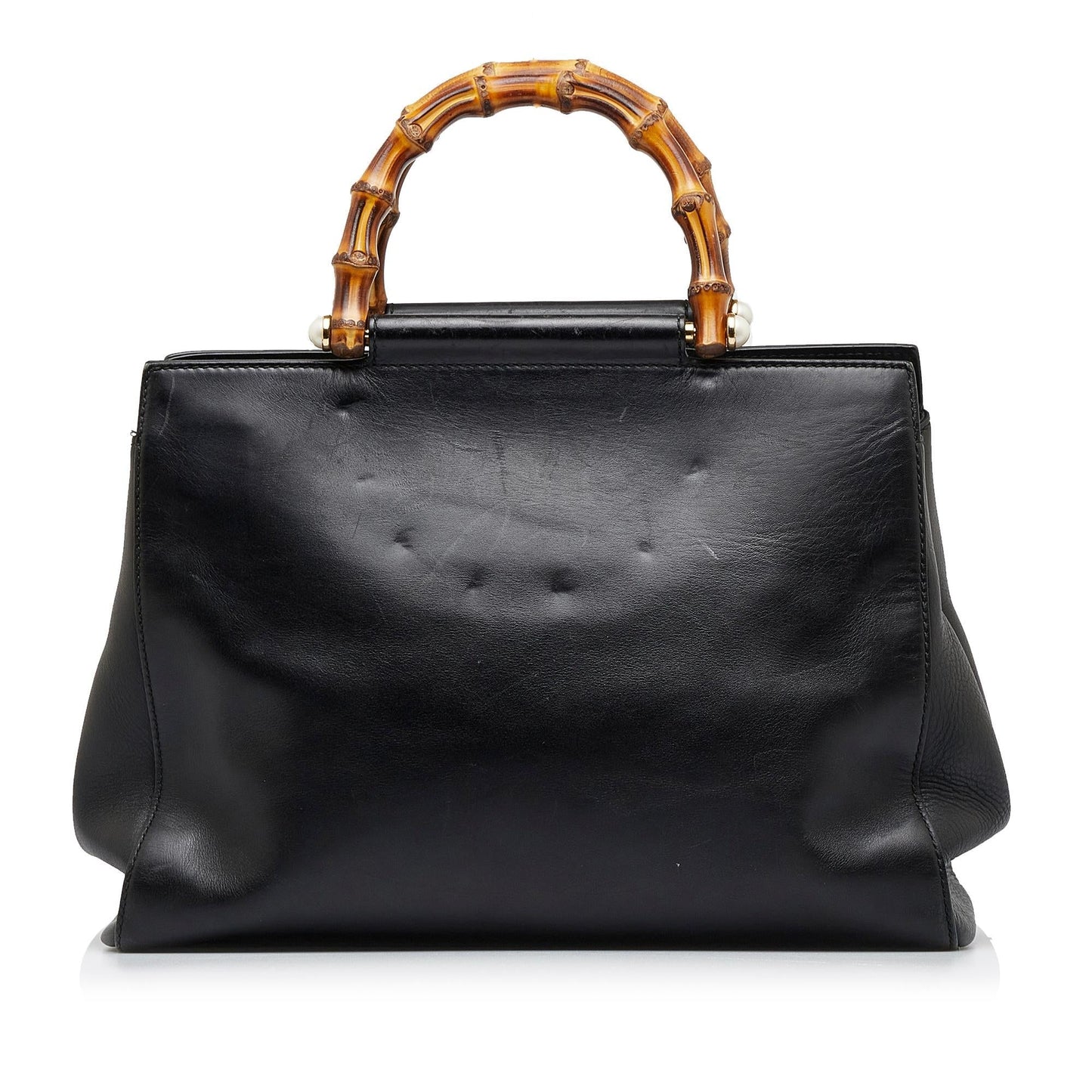 Gucci Bamboo Nymphaea SHG-pRSTY5 Calf Black Satchel Bag