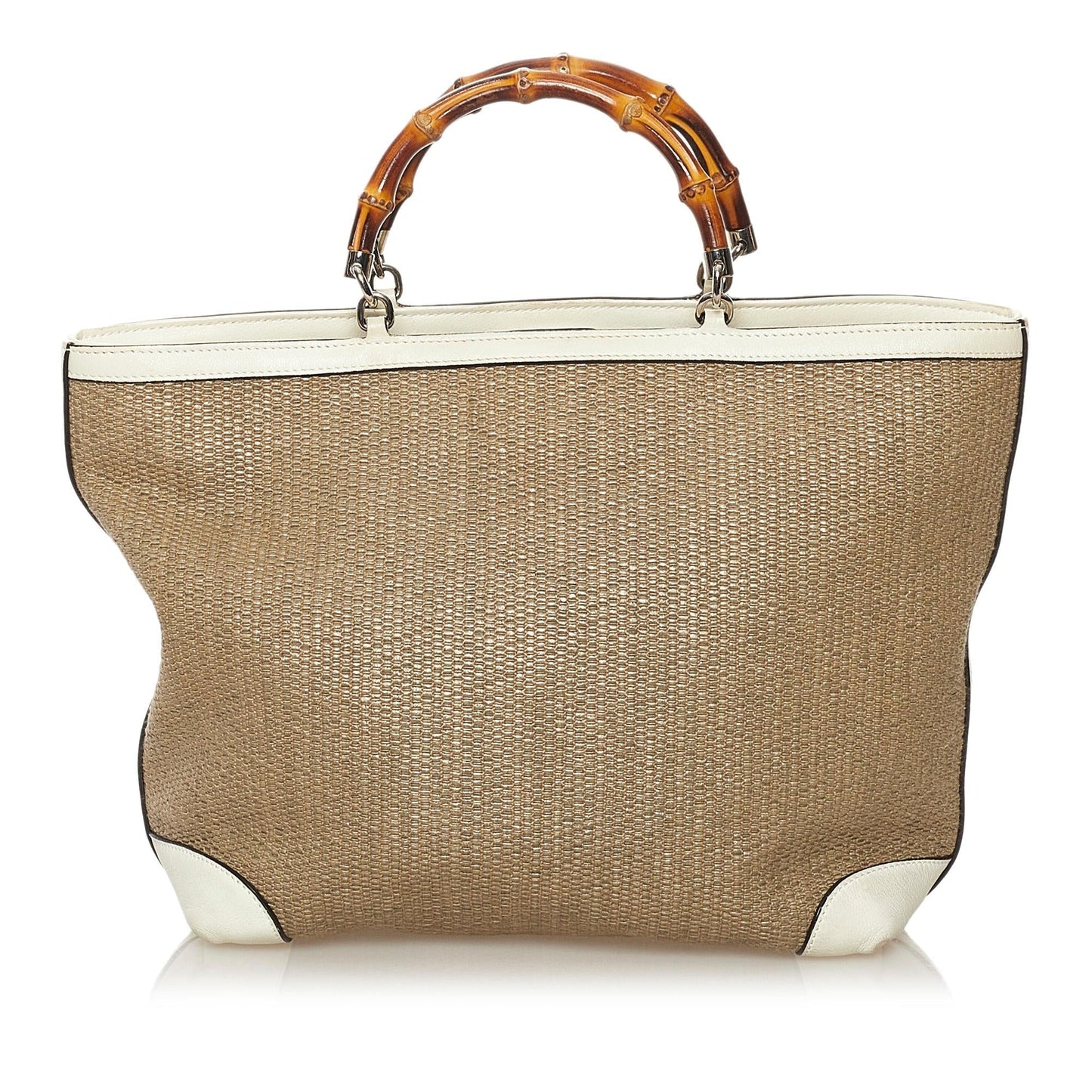 Gucci Bamboo SHG Raffia Calf White Brown Satchel Bag