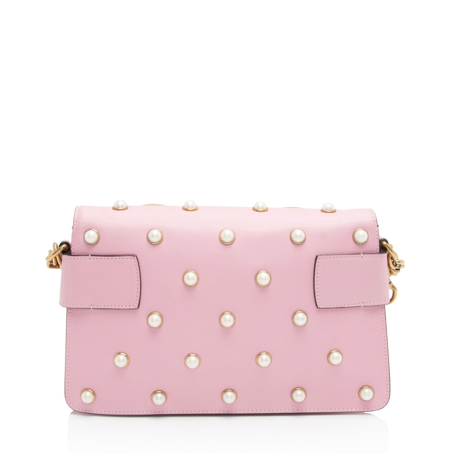 Gucci Pearl Bee Broadway Nylon Calfskin White Pink Crossbody Bag