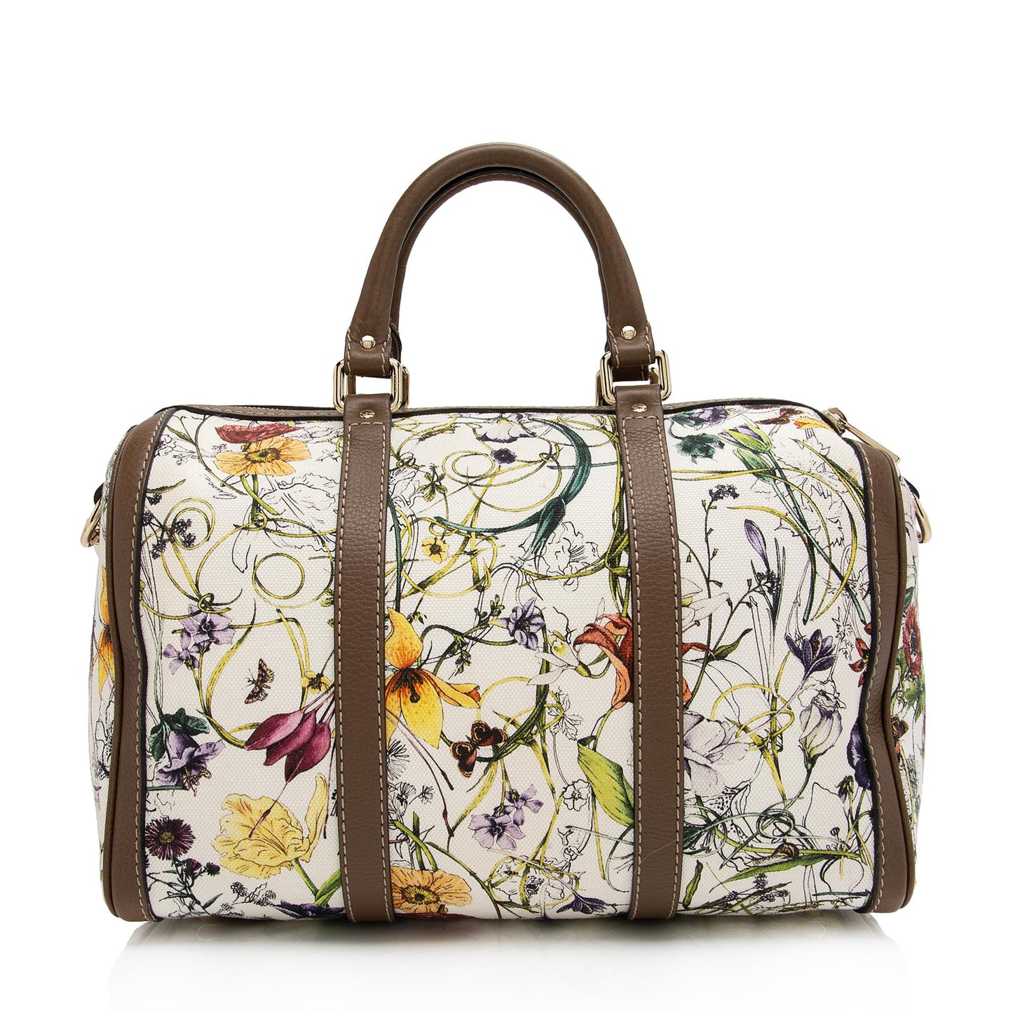 Gucci Flora Joy Convertible Boston SHF-FIW9Ce Leather Canvas White Brown Satchel Bag