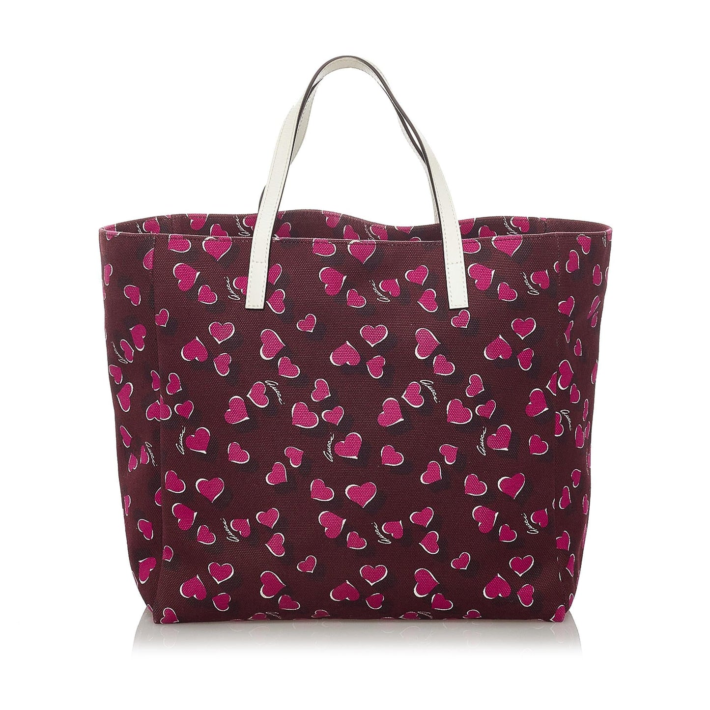 Gucci Heartbeat SHG Canvas White Red Tote Bag