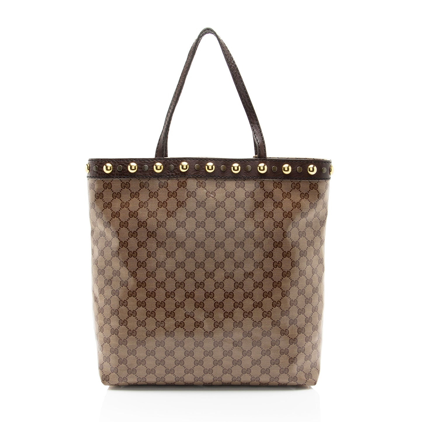 Gucci Crystal GG Babouska N S Leather Canvas Brown Tote Bag