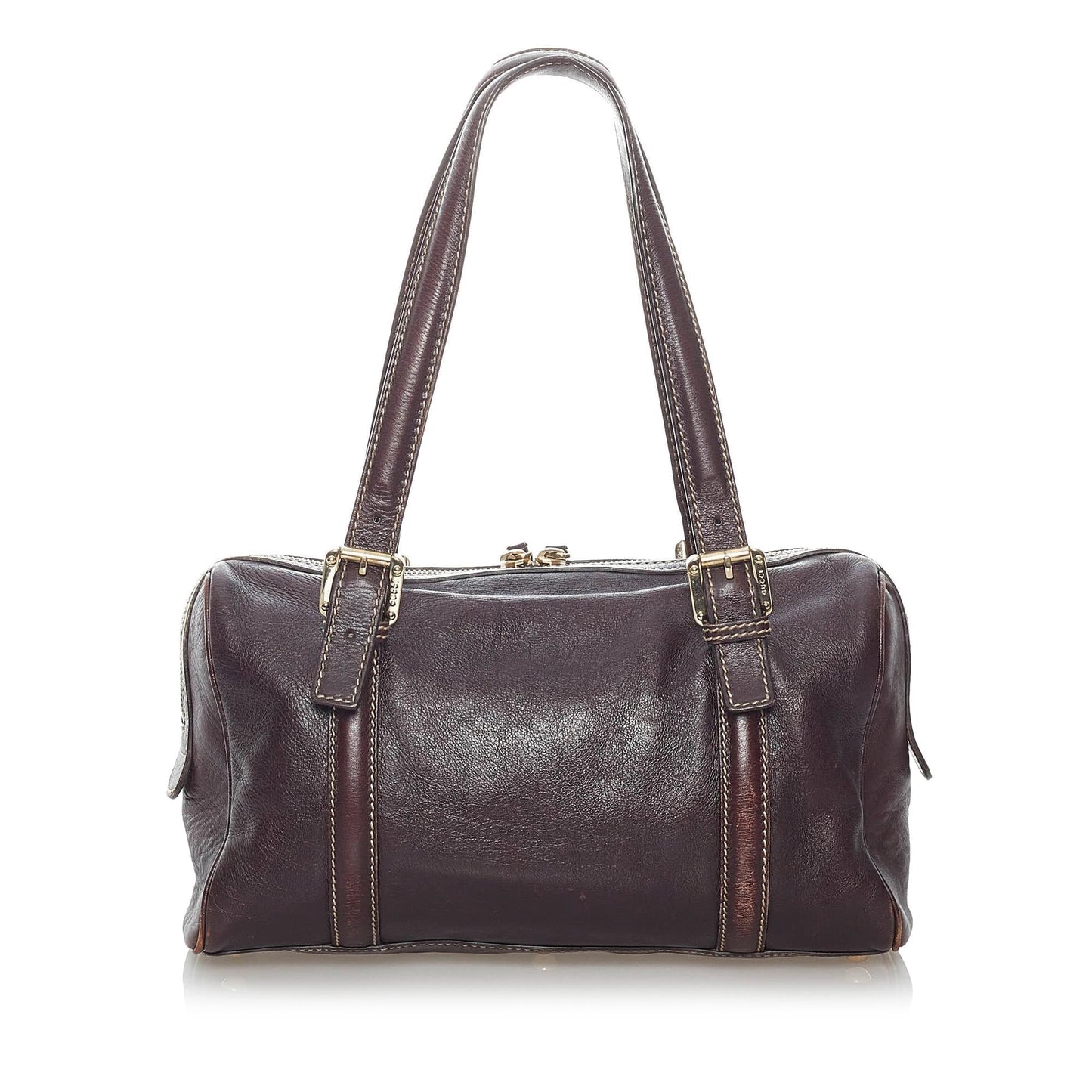 Gucci Dialux Britt Boston SHG Leather Canvas Patent Brown Satchel Bag