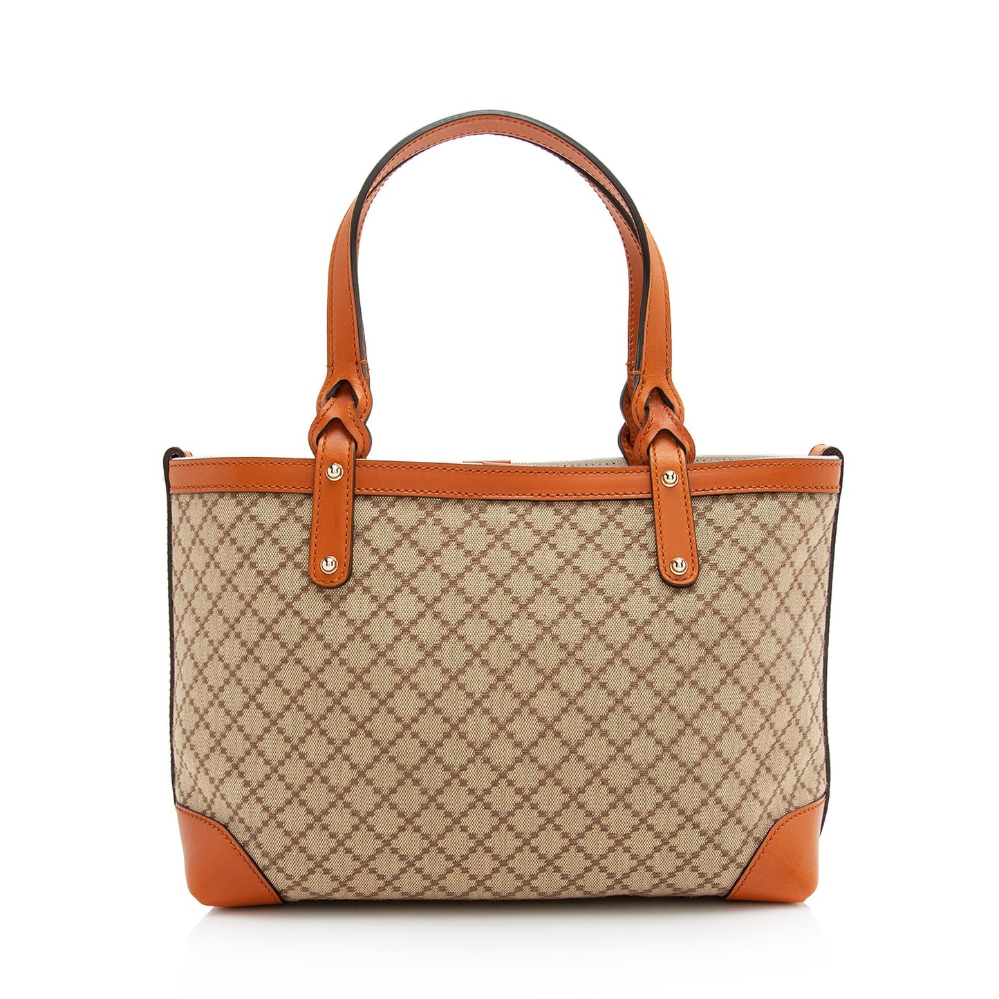 Gucci Diamante Craft SHF Leather Canvas Beige Orange Tote Bag