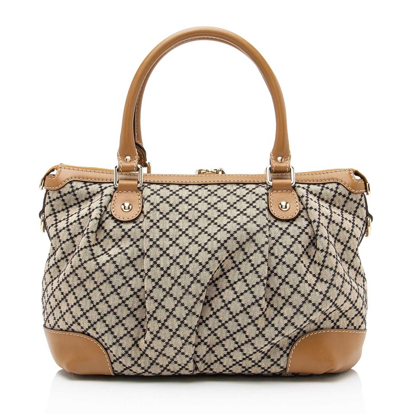 Gucci Diamante Sukey Top Handle SHF Leather Canvas Brown Beige Satchel Bag