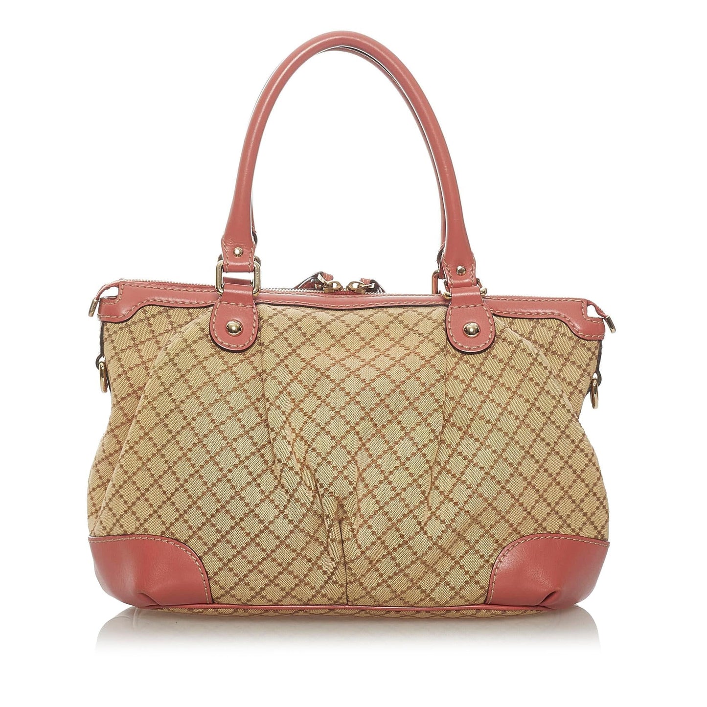 Gucci Diamante Sukey SHG Canvas Brown Pink Satchel Bag Satchel Shg