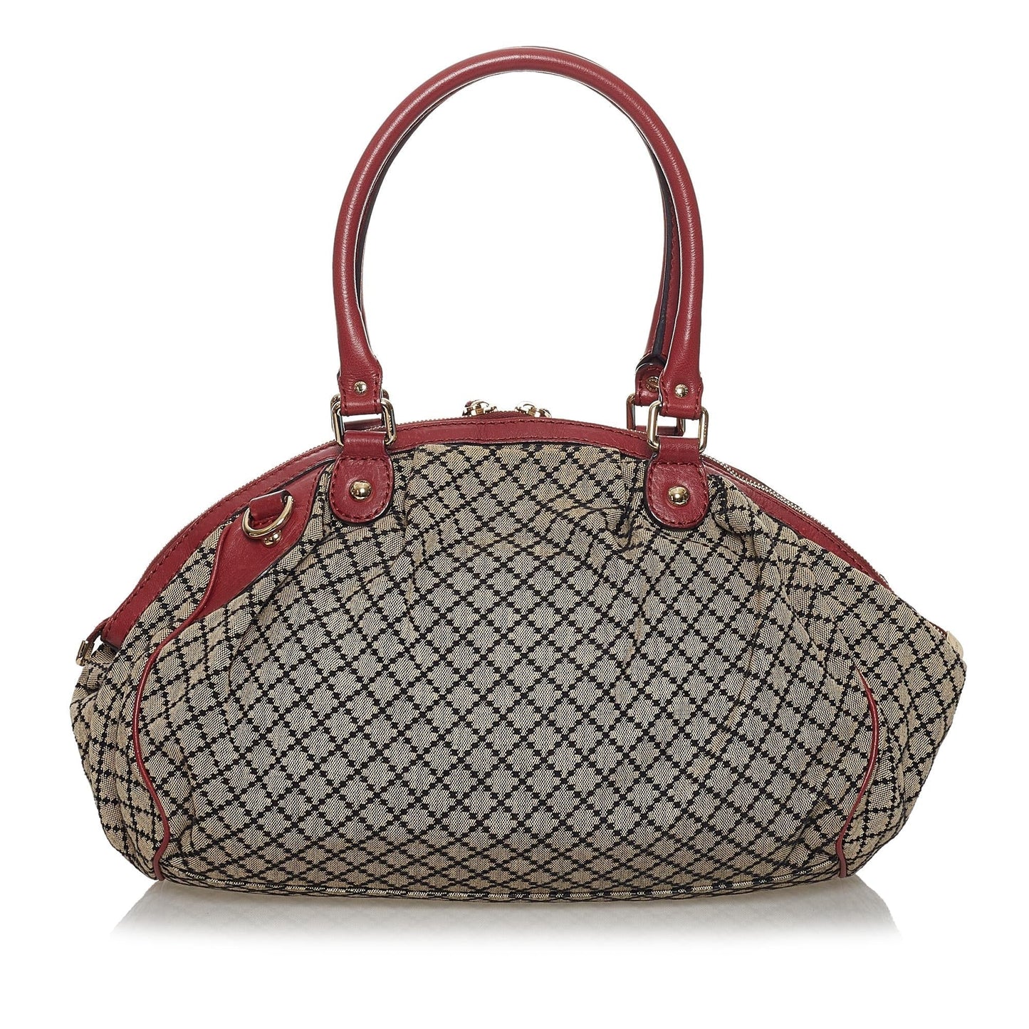 Gucci Diamante Sukey SHG Canvas Calf Brown Red Satchel Bag