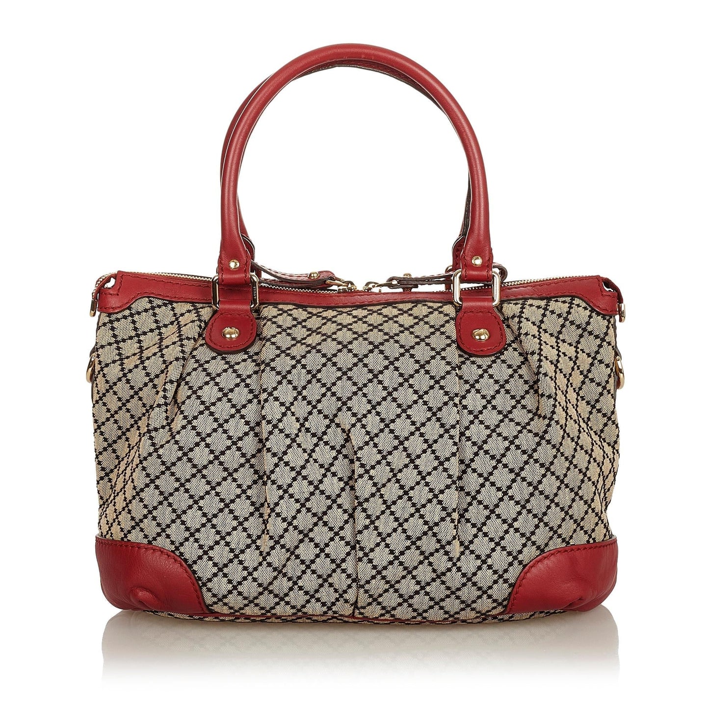 Gucci Diamante Sukey SHG-5dkeD5 Canvas Calf Brown Red Satchel Bag