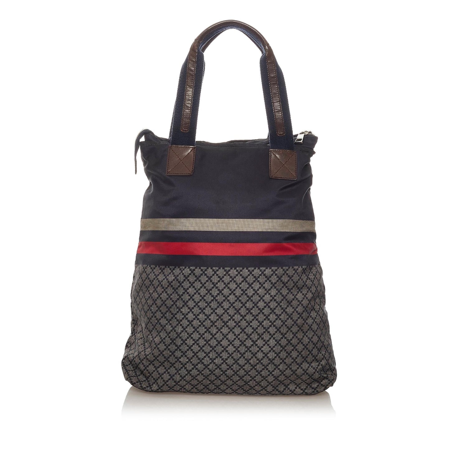 Gucci Diamante Web SHG Nylon Calf Grey Tote Bag