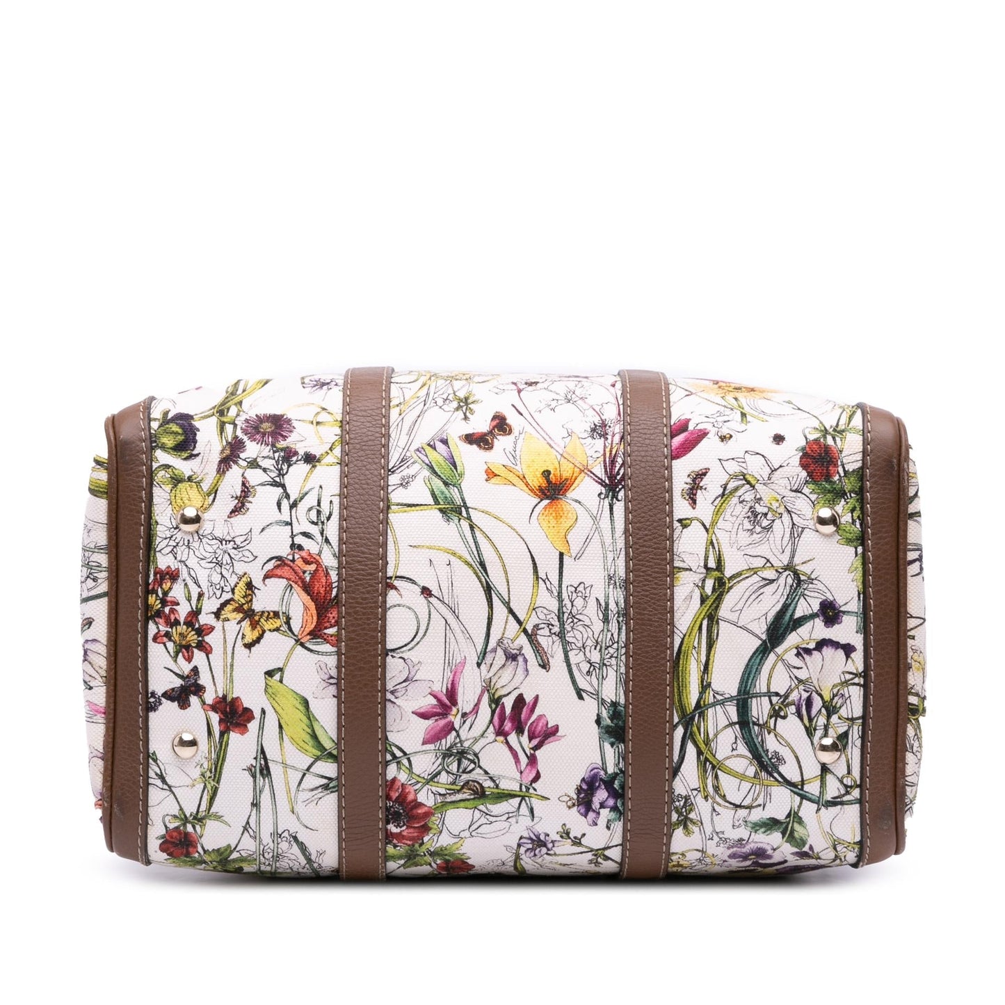 Gucci Flora Joy Boston Canvas Calf White Satchel Bag