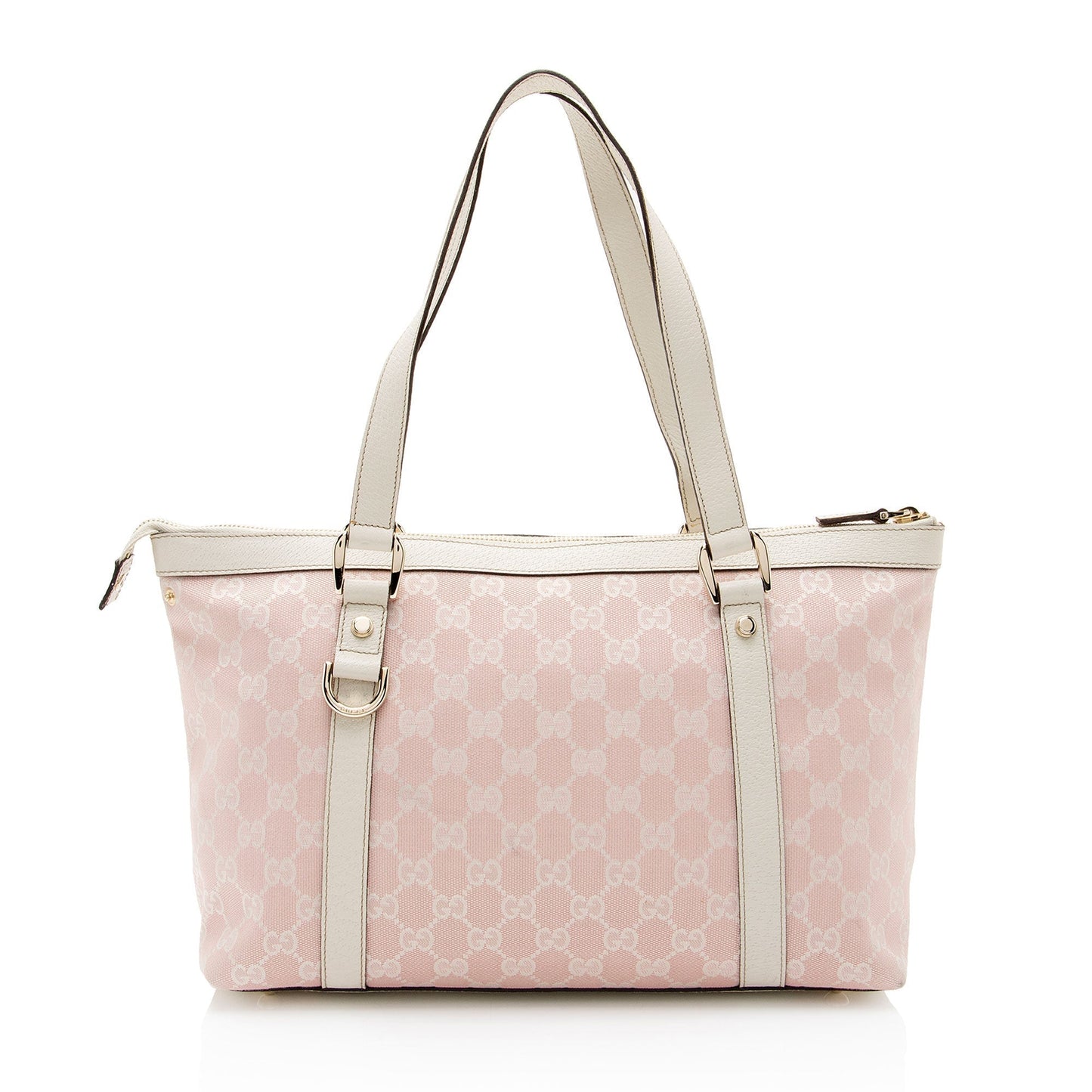 Gucci GG Abbey SHF-M6QWPr Leather Canvas White Pink Tote Bag