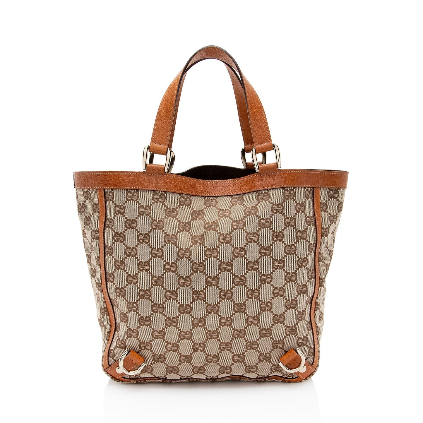 Gucci GG Abbey SHF- G6RS Leather Canvas Beige Orange Tote Bag