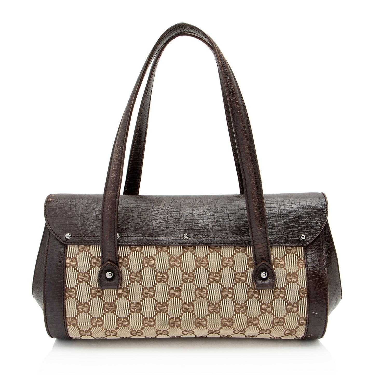 Gucci GG Bamboo Bullet SHF-QsKk05 Leather Canvas Brown Beige Satchel Bag