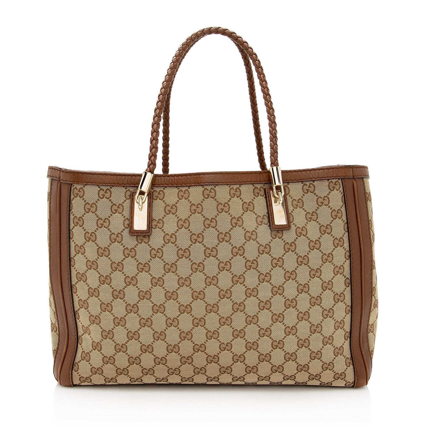 Gucci GG Bella SHF Leather Canvas Brown Beige Tote Bag
