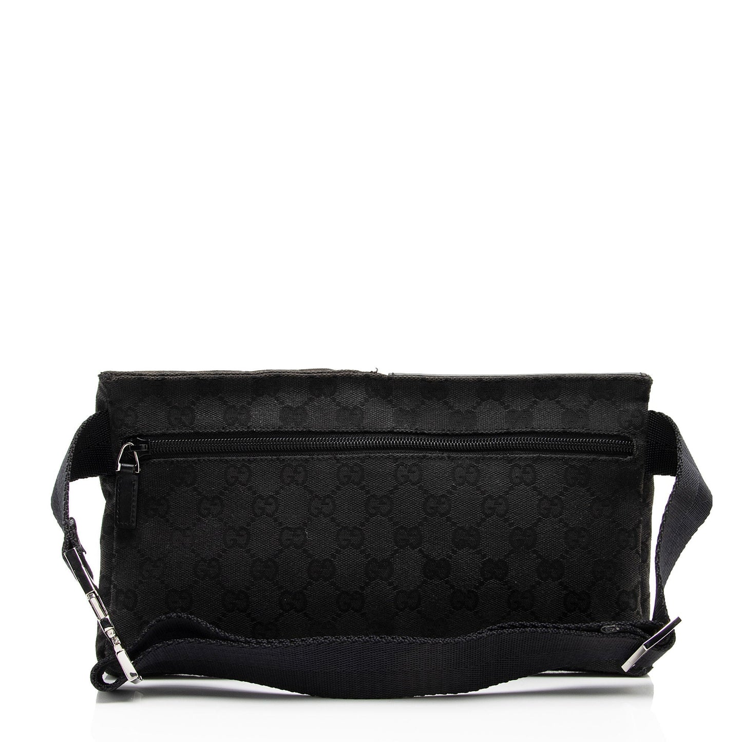 Gucci GG Double Pocket Belt SHF-4RHCaN Leather Canvas Black Accessory