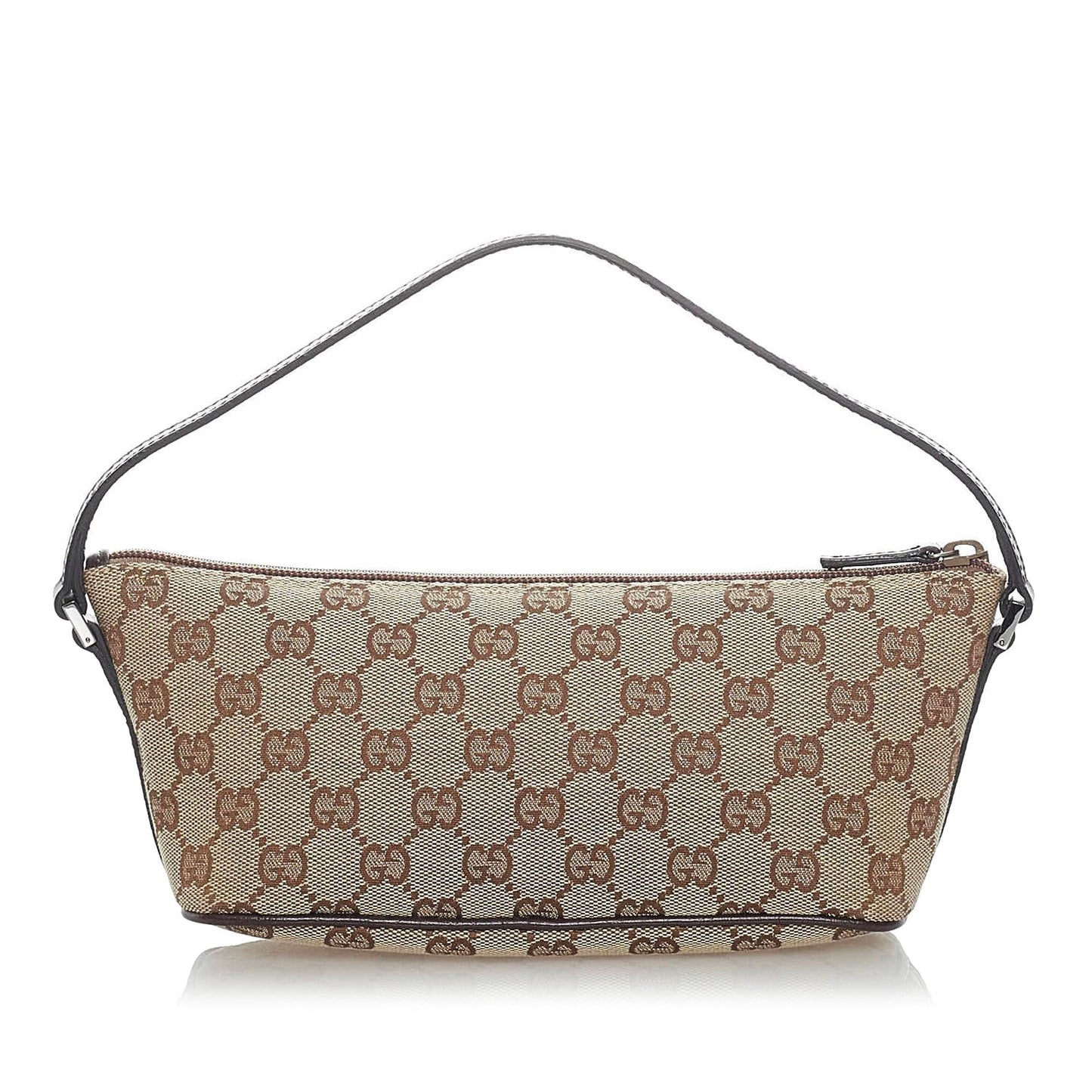 Gucci GG Boat Baguette SHG Canvas Calf Brown Handbag Baguette Shg