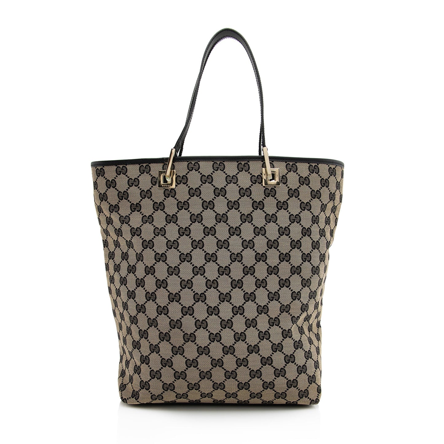 Gucci GG Bucket SHF Leather Canvas Black Beige Tote Bag
