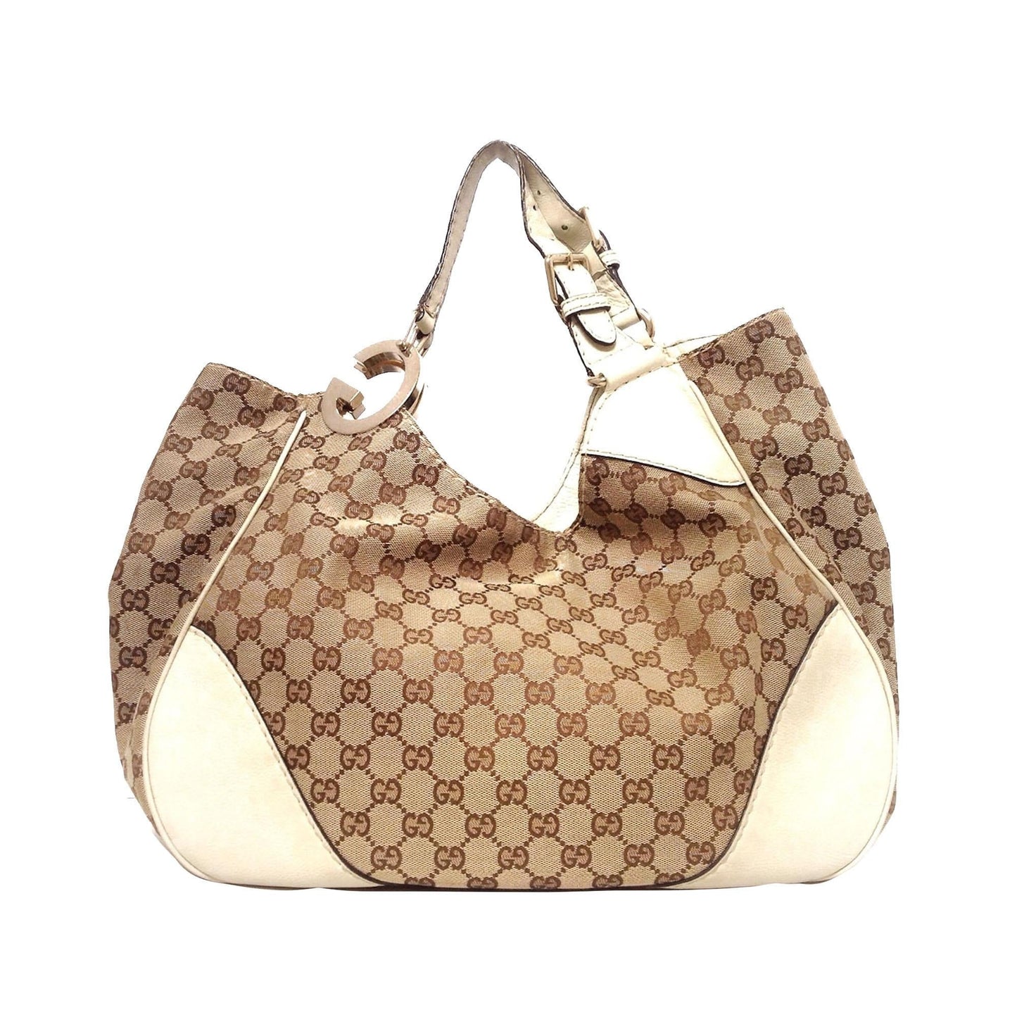 Gucci GG Charlotte SHG Canvas Calf White Brown Shoulder Bag