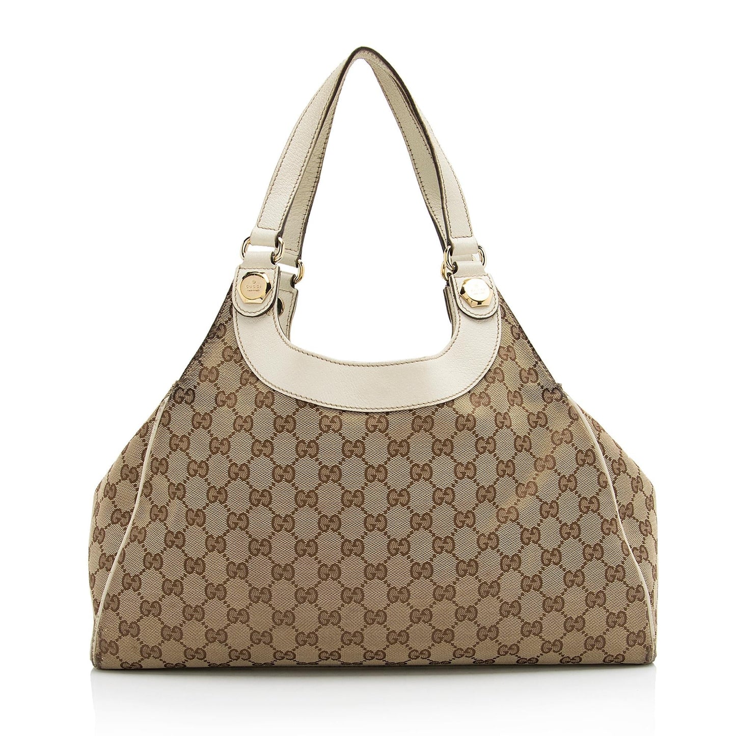 Gucci GG Charmy SHF Leather Canvas White Beige Shoulder Bag