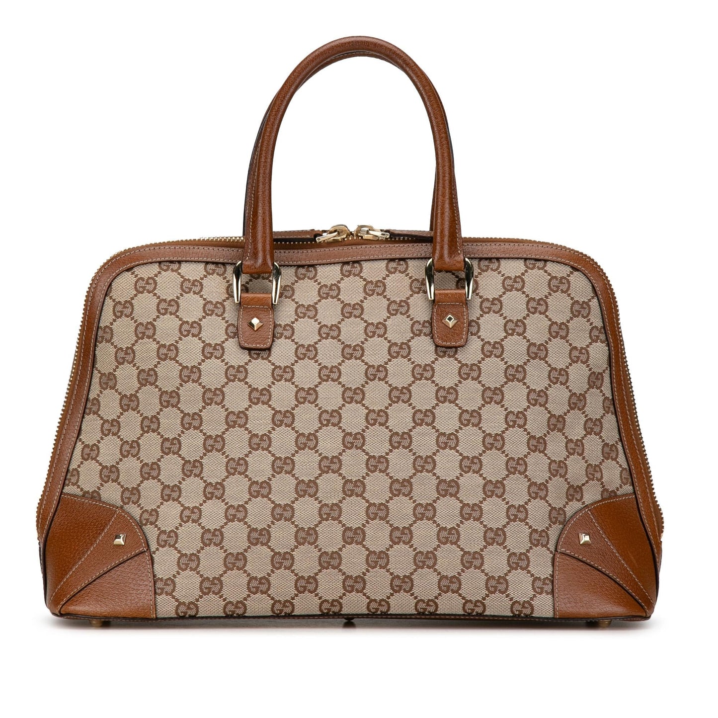 Gucci GG Dome Nailhead SHG-hYHpr2 Canvas Calf Brown Satchel Bag