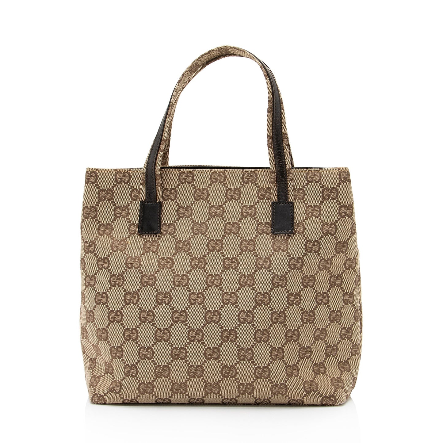 Gucci GG Double Pocket SHF Leather Canvas Brown Beige Tote Bag