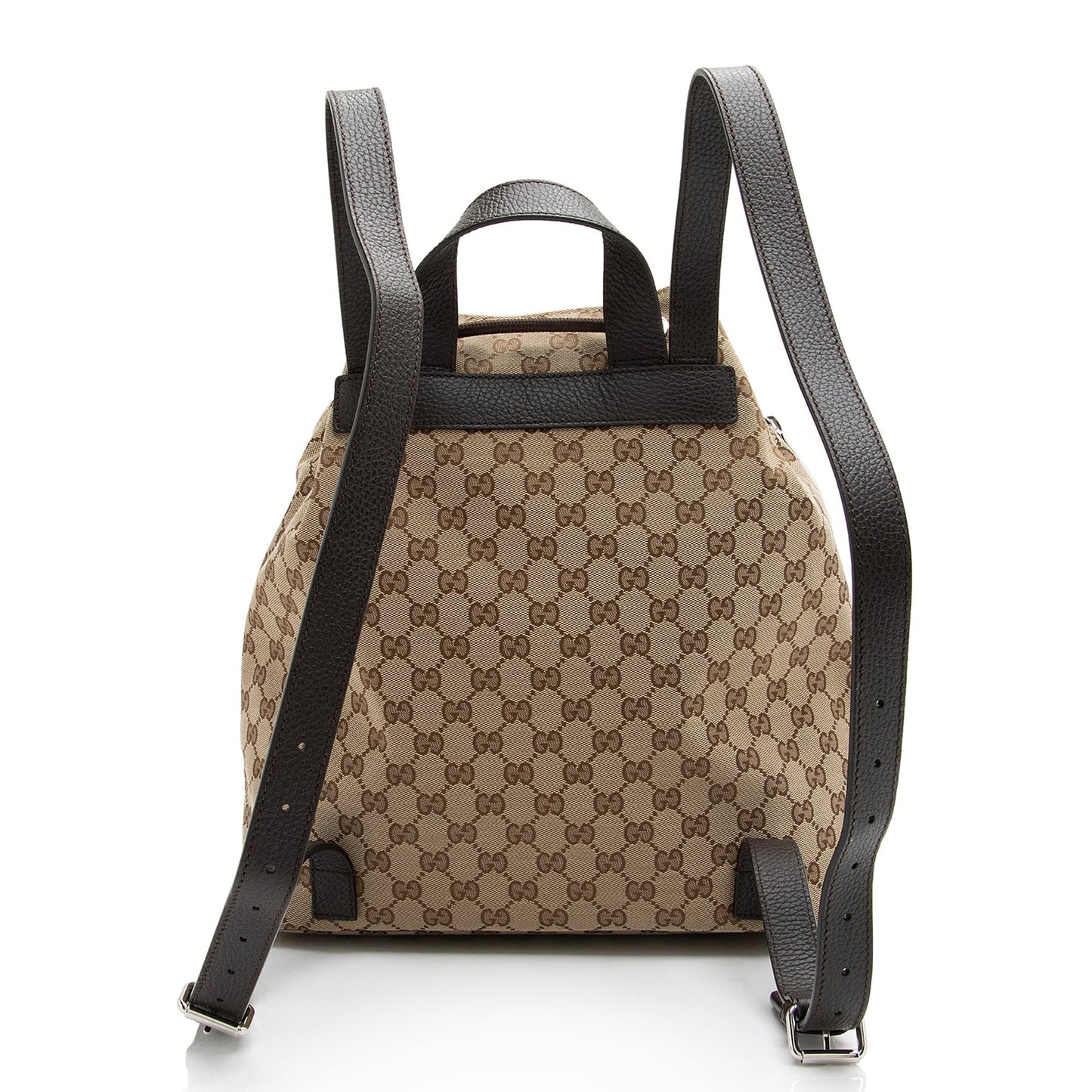 Gucci GG Drawstring Backpack SHF Leather Canvas Brown Beige Jewelry