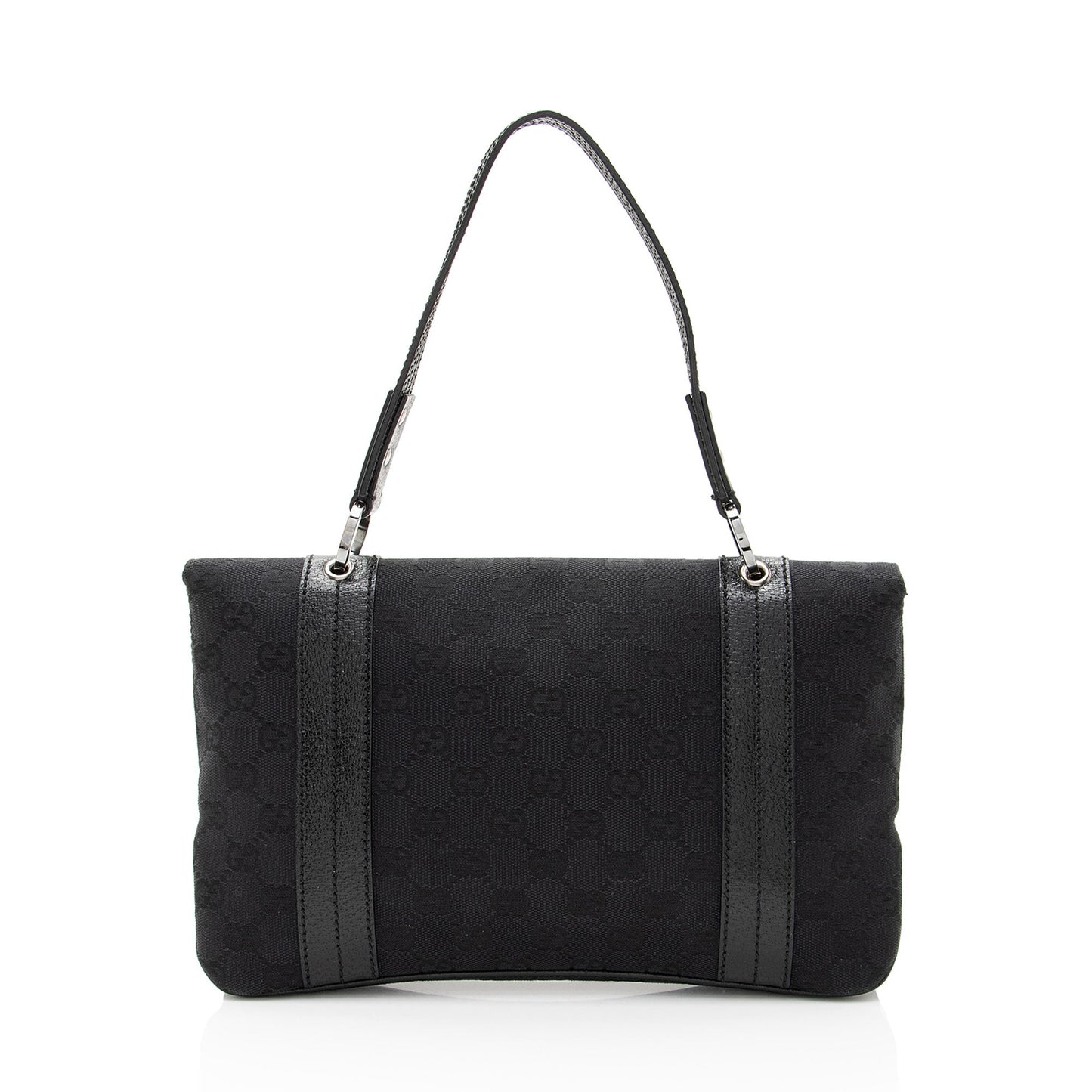 Gucci GG Top Handle Leather Canvas Black Flap Satchel Bag