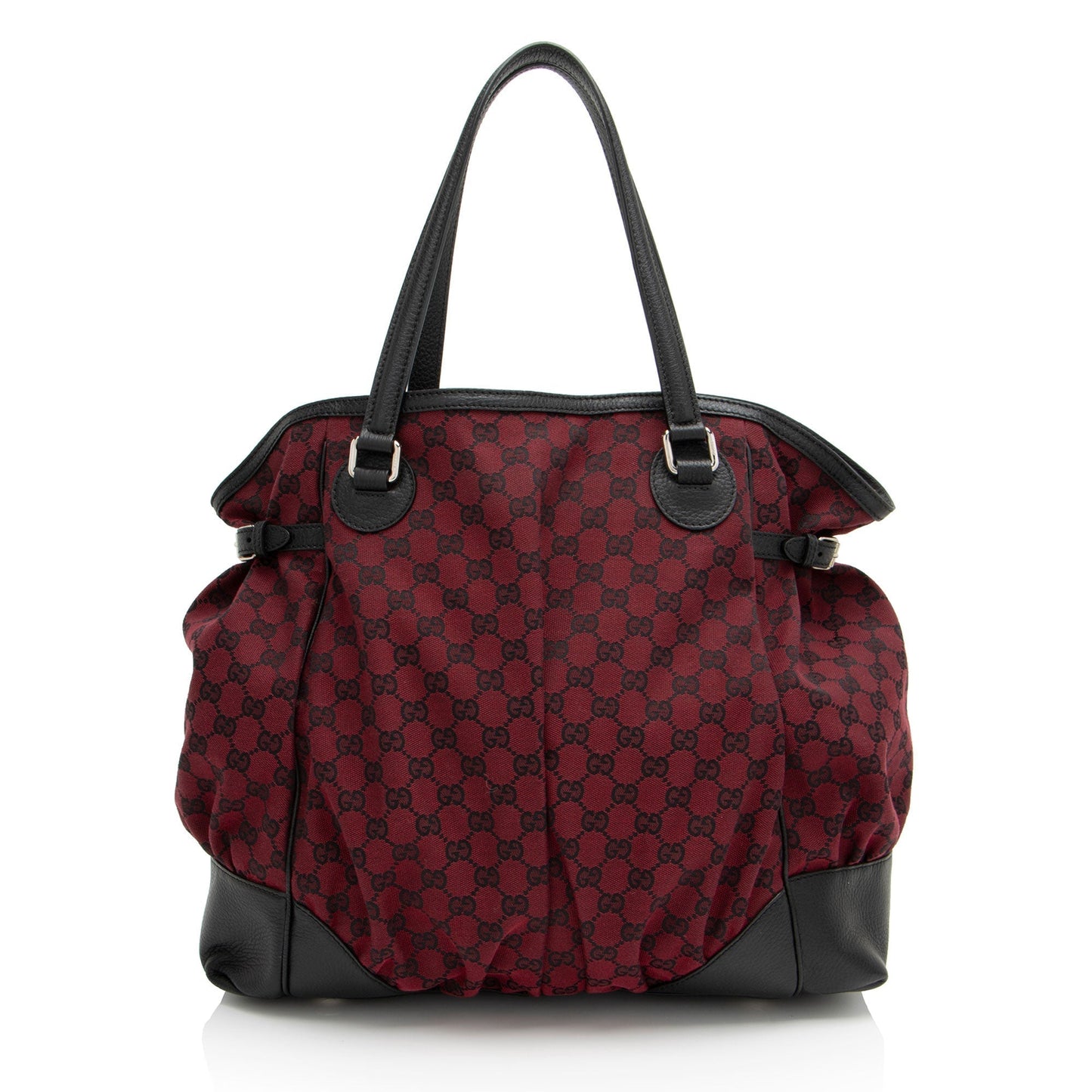 Gucci GG Full Moon SHF-J0EB6y Leather Canvas Black Red Tote Bag