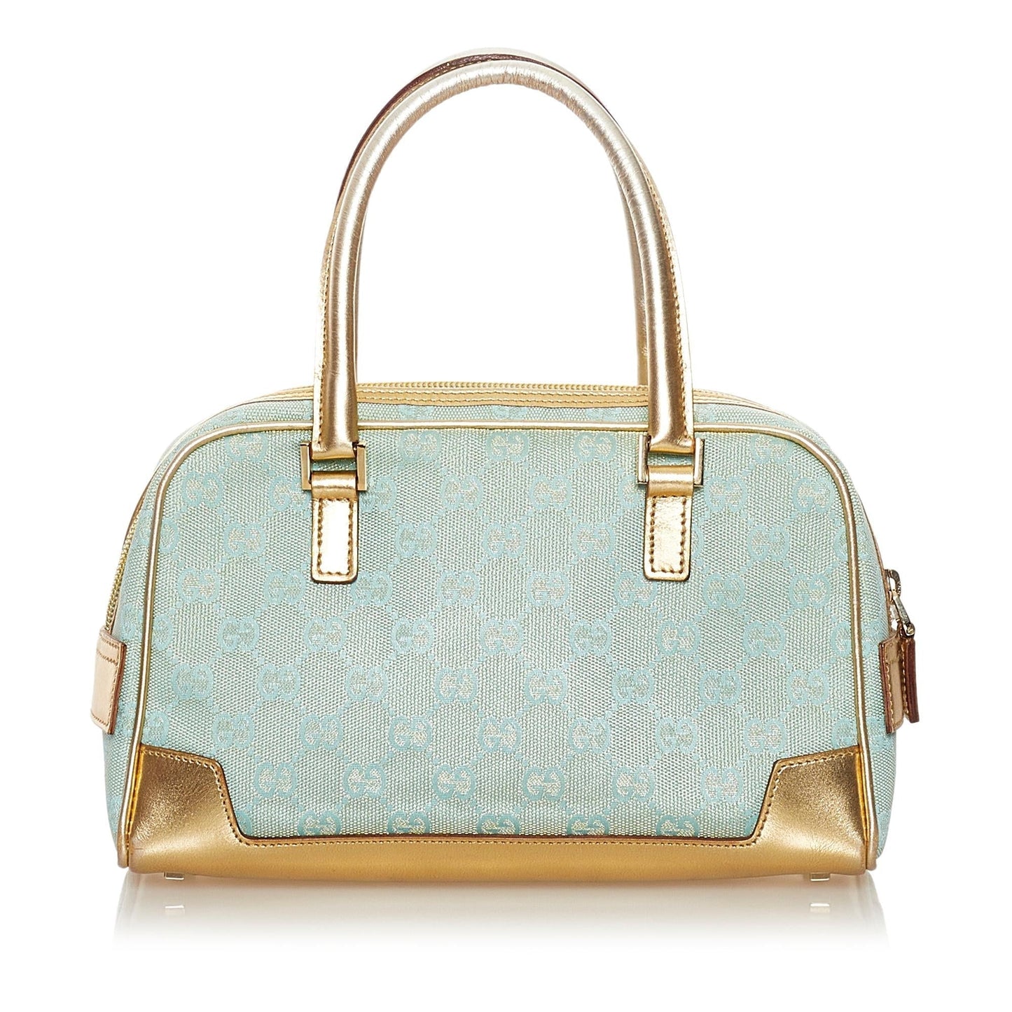 Gucci GG SHG Canvas Calf Blue Gold Satchel Bag