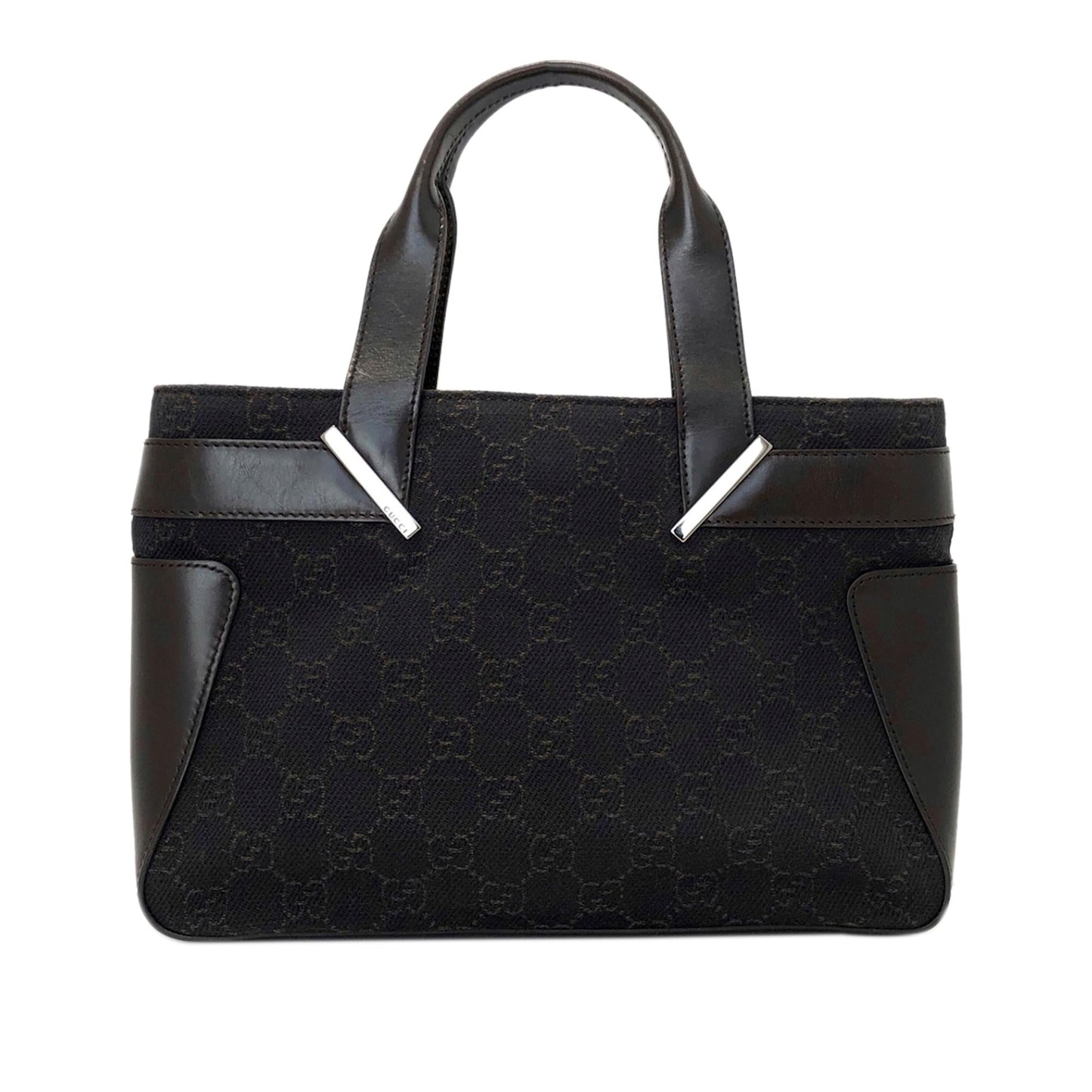 Gucci GG SHG Canvas Calf Black Satchel Bag Handbag Shg