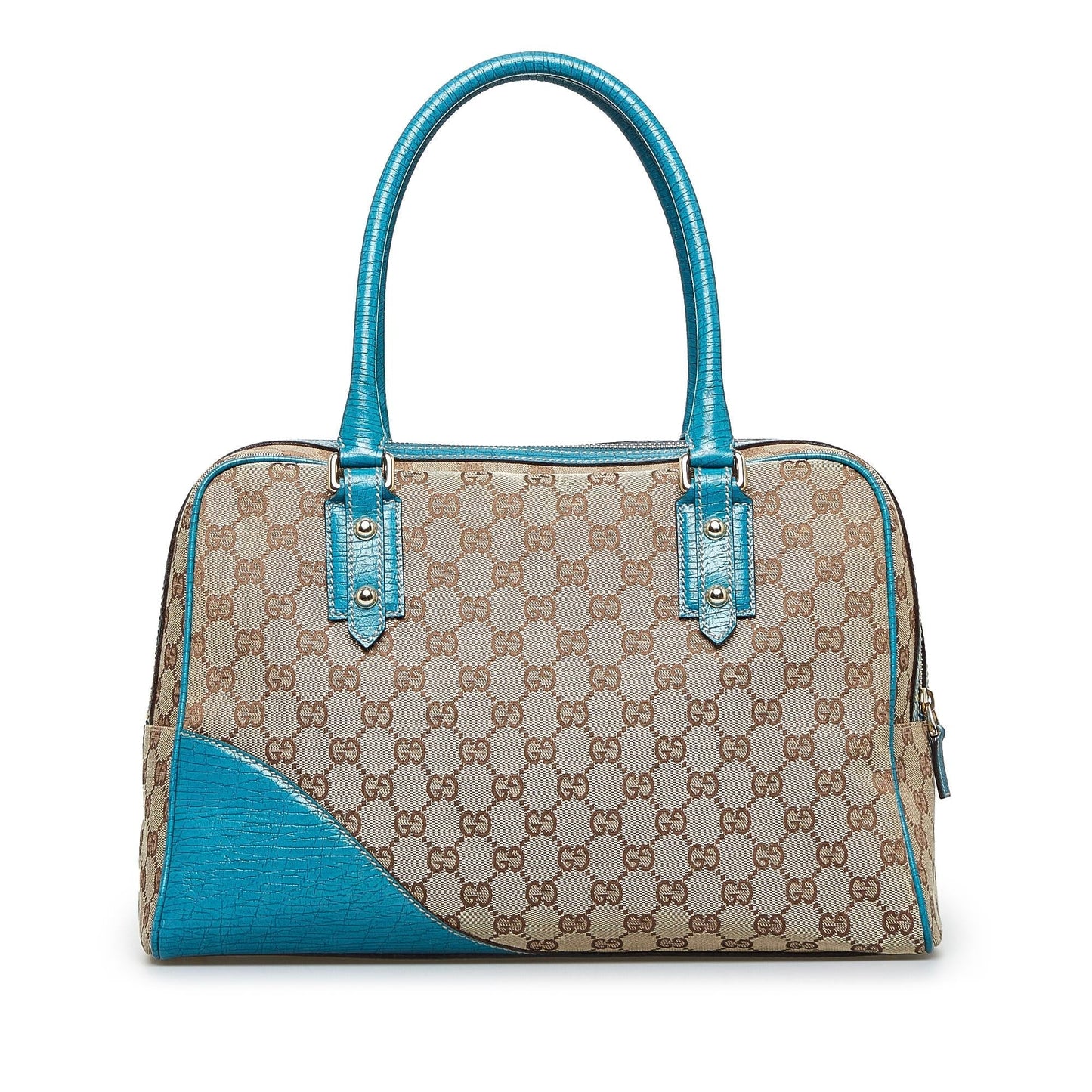 Gucci GG Hasler SHG-0vFtKP Canvas Calf Brown Blue Satchel Bag