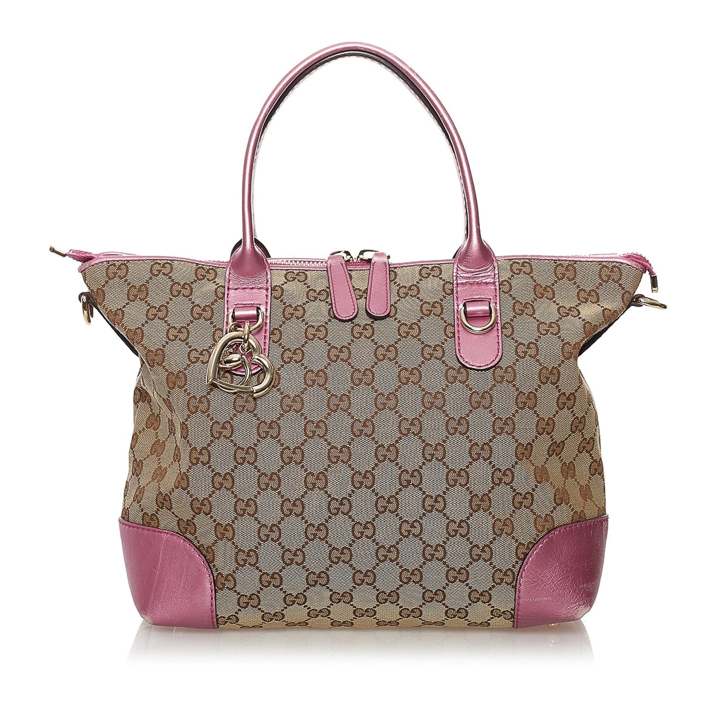 Gucci GG Heart Bit SHG Canvas Brown Pink Satchel Bag
