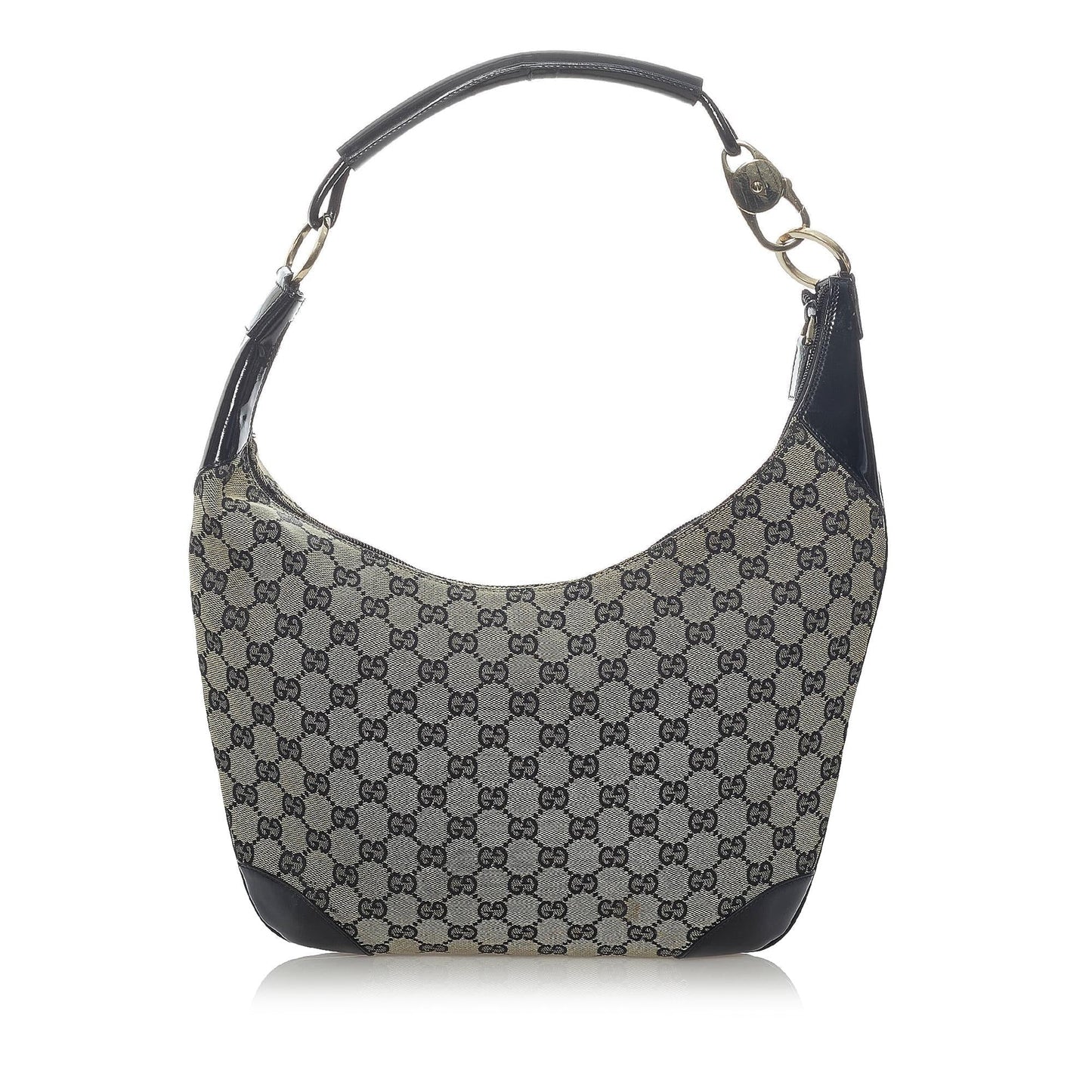 Gucci GG SHG Leather Canvas Patent Black Shoulder Bag