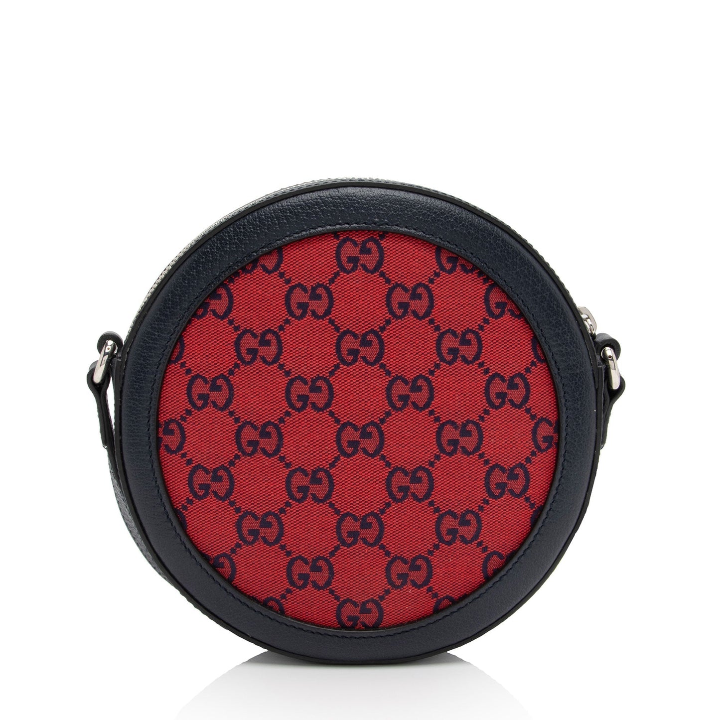 Gucci GG Interlocking G Patch Round Leather Canvas Blue Red Crossbody Bag