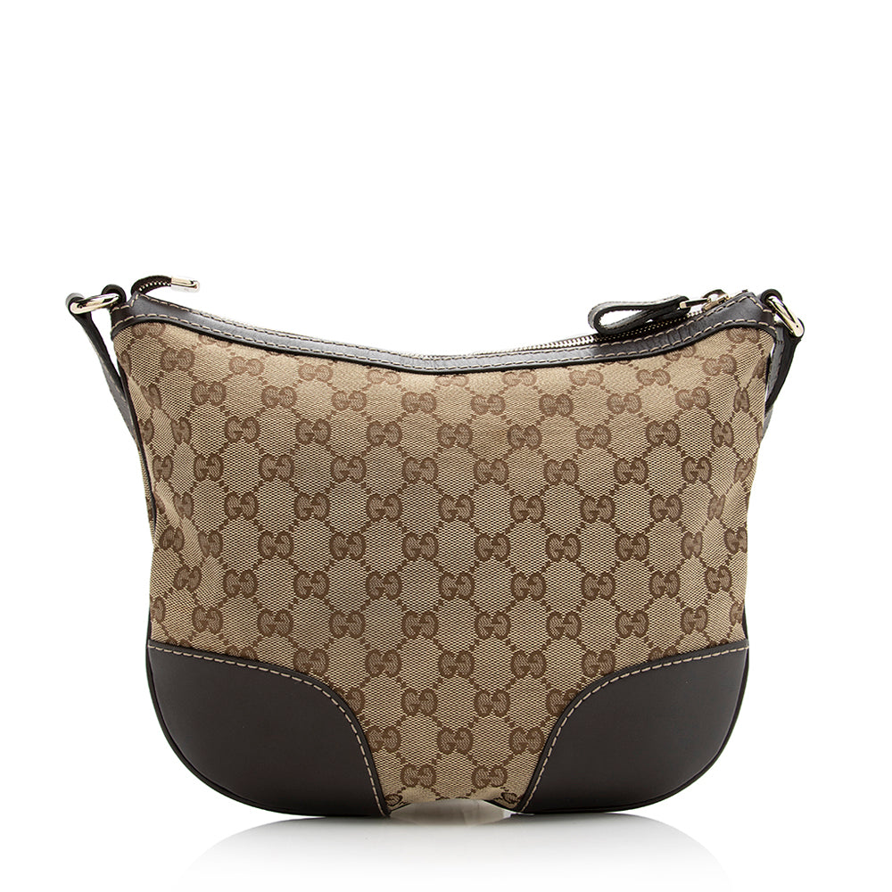Gucci GG Interlocking Heart SHF Leather Canvas Brown Beige Crossbody Bag