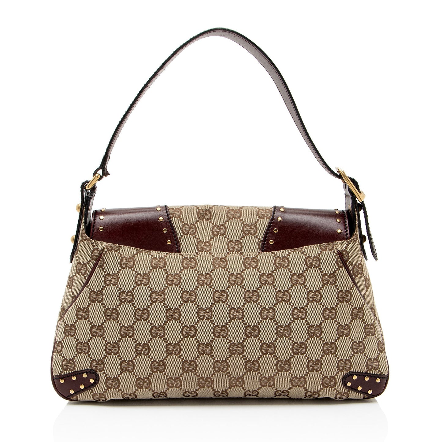 Gucci GG Studded Horsebit Leather Canvas Shoulder Bag
