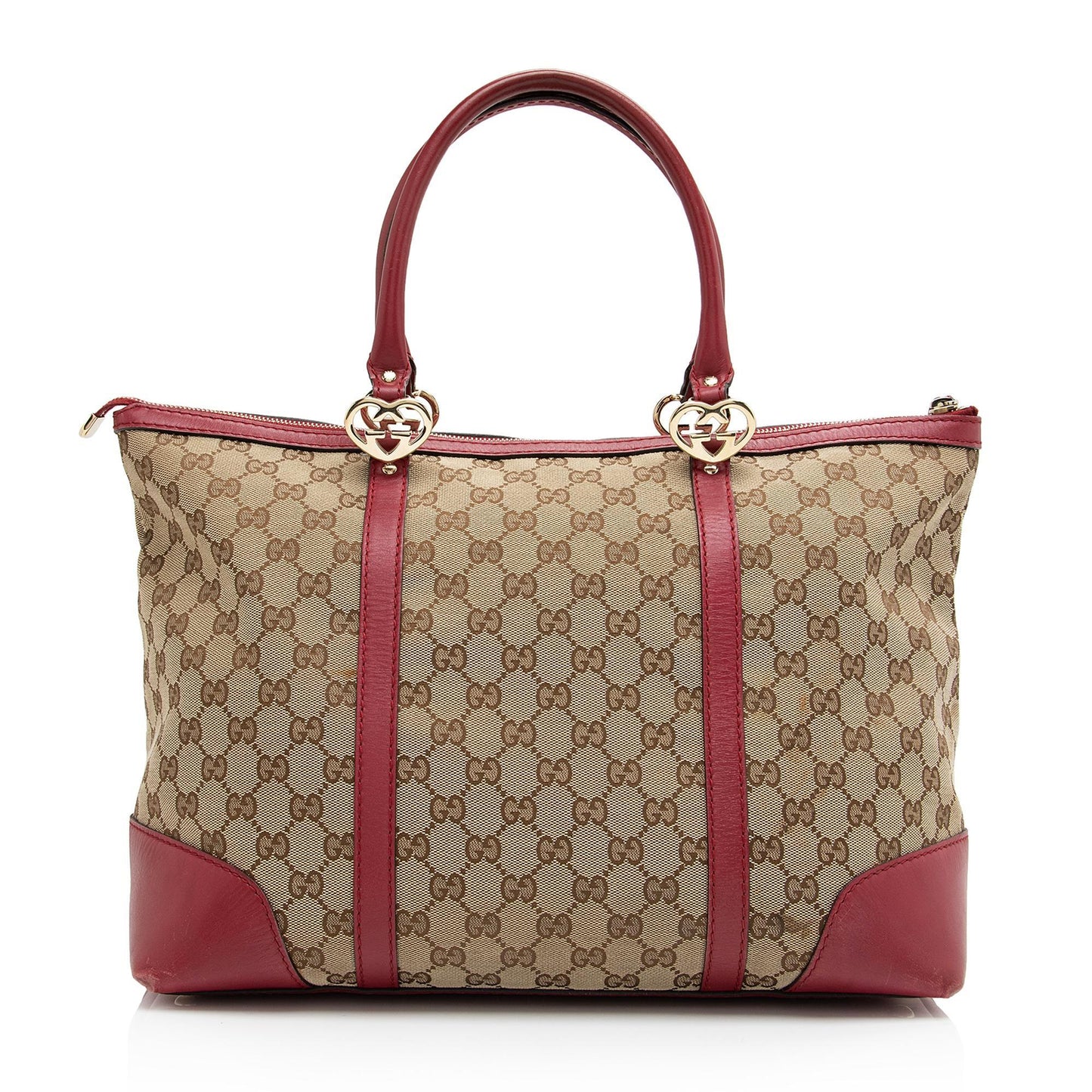 Gucci GG Lovely SHF-Uo4a1Z Leather Canvas Beige Red Tote Bag
