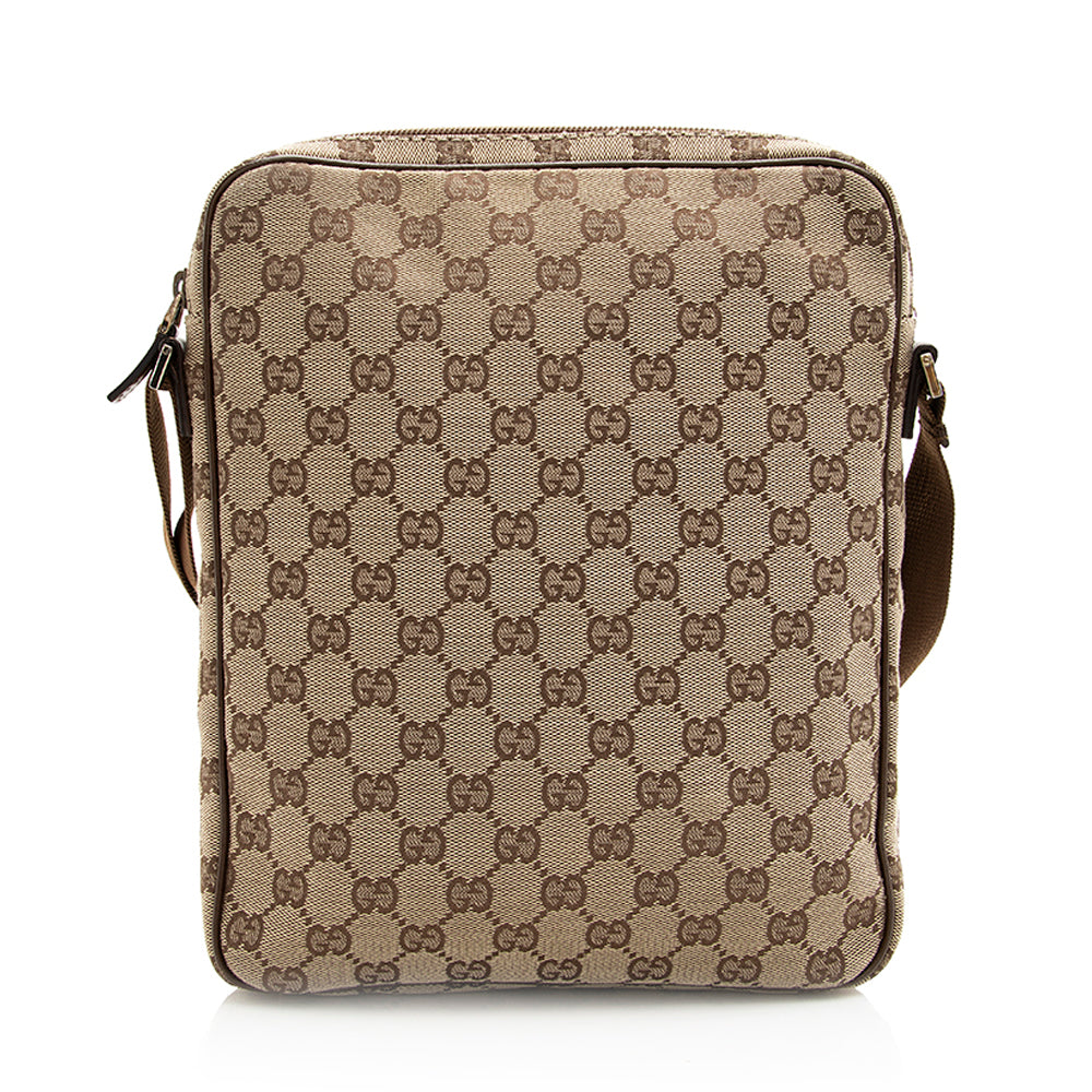 Gucci GG Messenger SHF Leather Canvas Nylon Brown Shoulder Bag Bag Shf