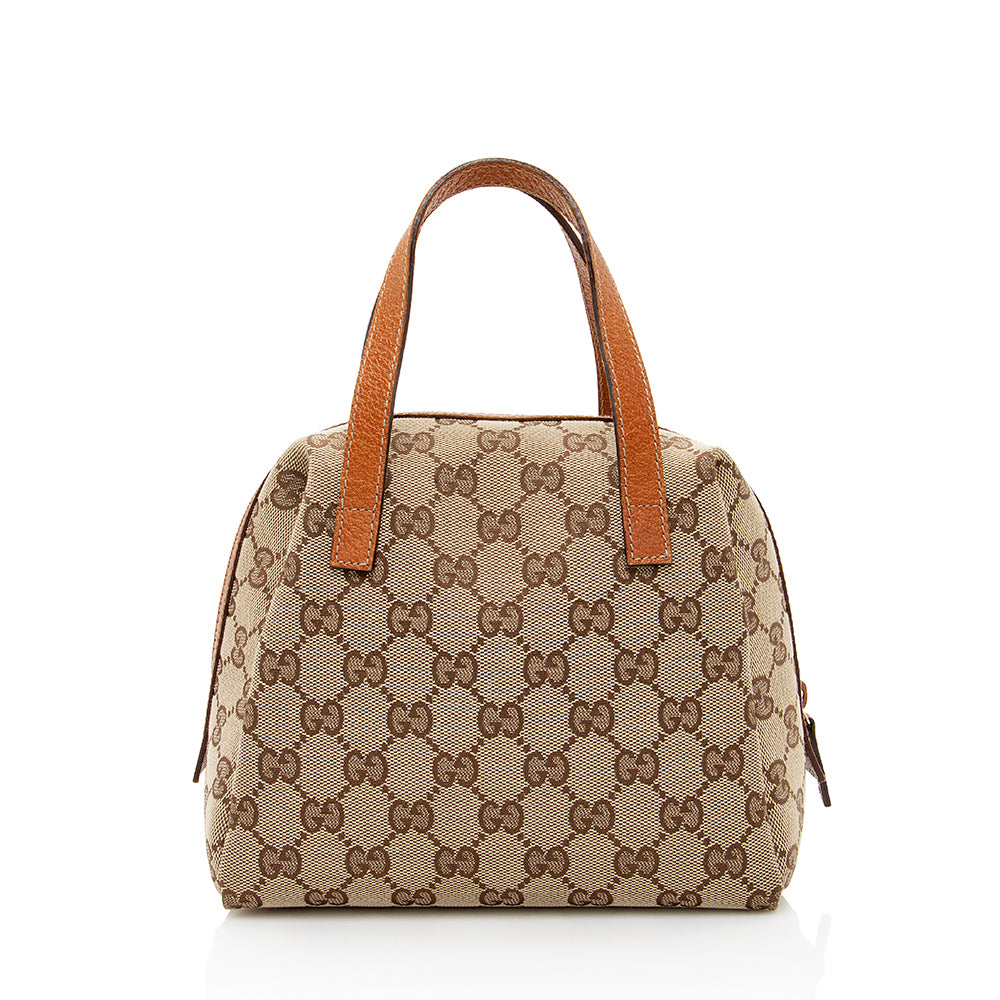 Gucci GG SHF Leather Canvas Brown Beige Satchel Bag