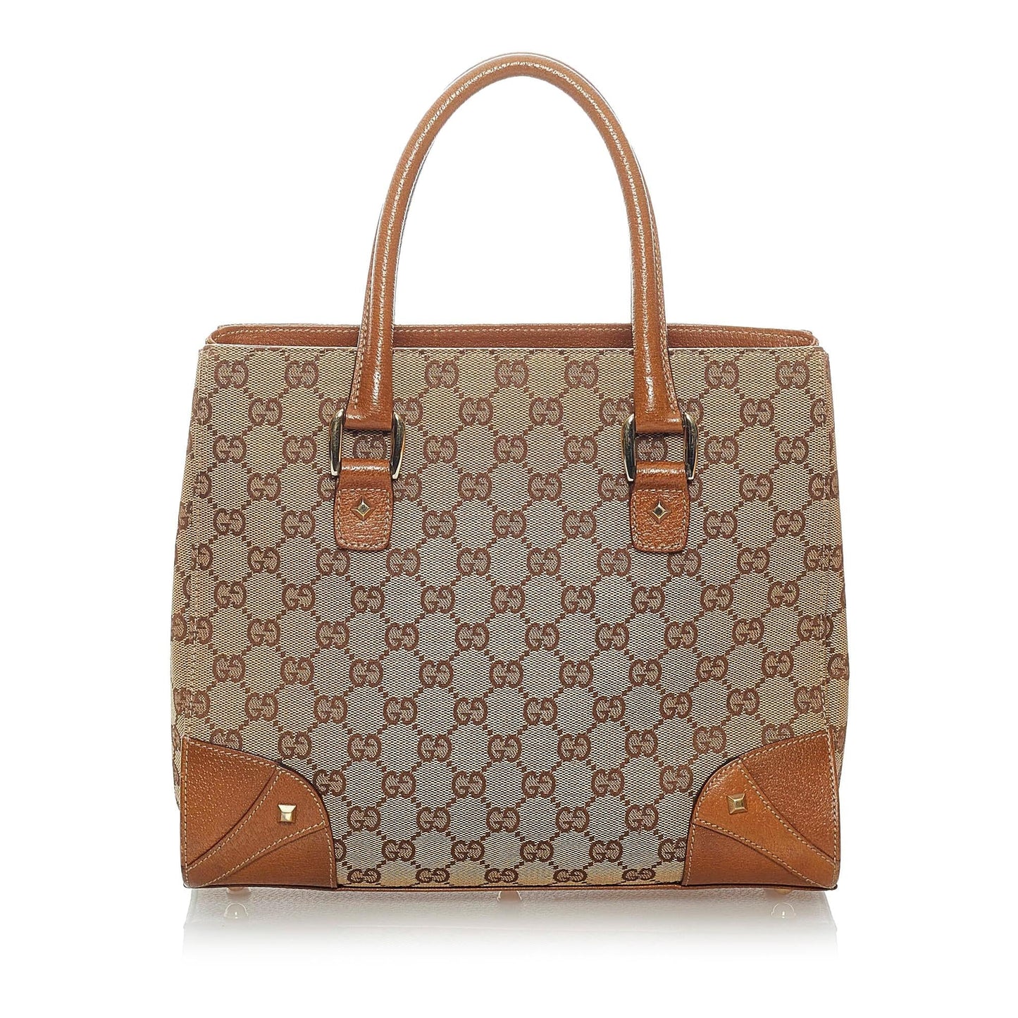 Gucci GG Nailhead SHG Canvas Brown Satchel Bag Handbag Shg