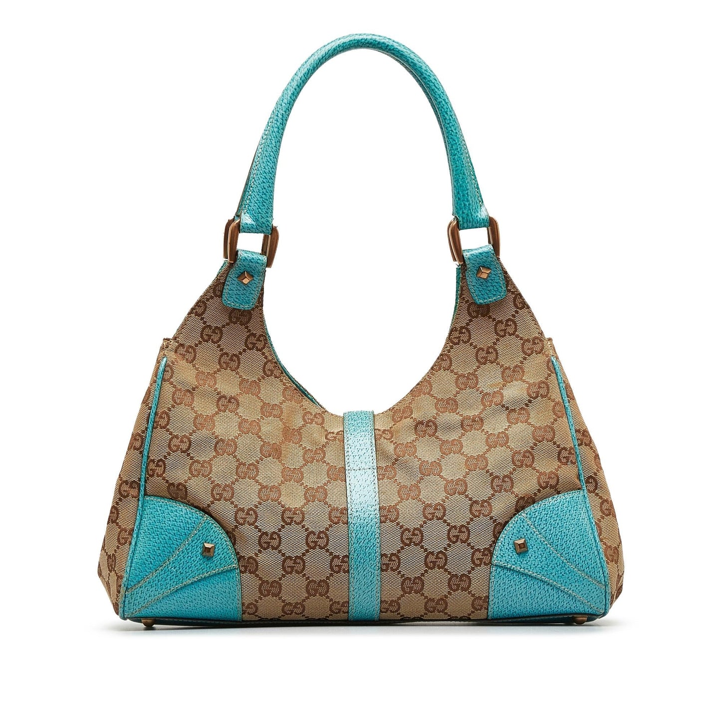 Gucci GG Nailhead Jackie Bardot SHG-KfMLGA Canvas Brown Satchel Bag