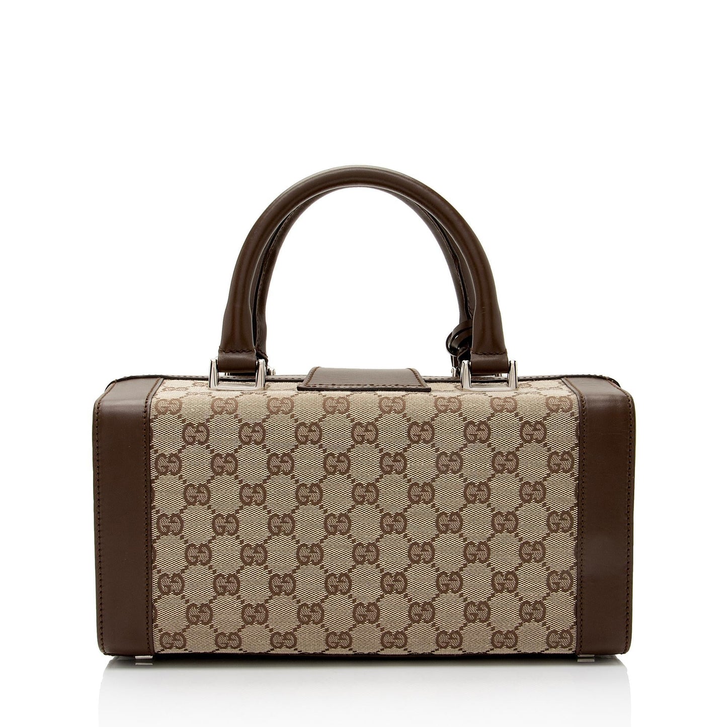 Gucci GG Padlock Top Handle Train Leather Canvas Brown Beige Travel Bag