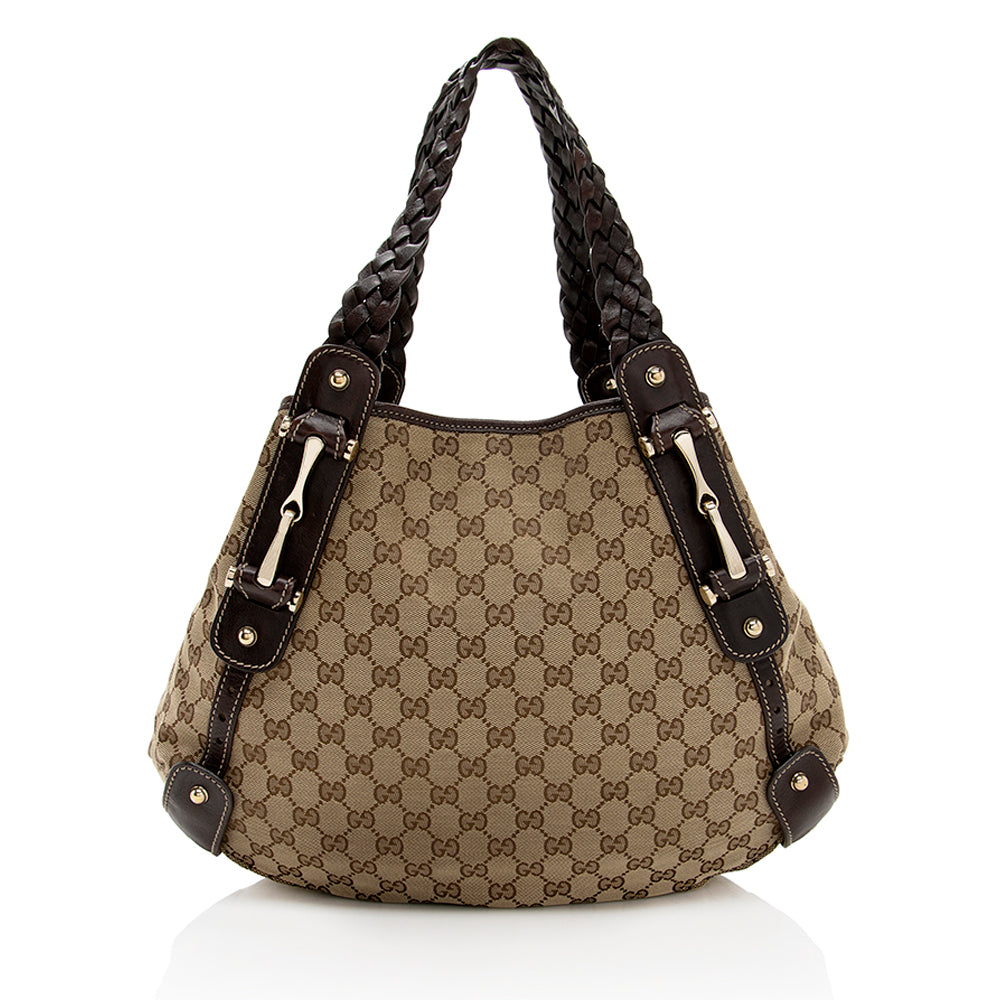 Gucci GG Pelham SHF Leather Canvas Brown Beige Shoulder Bag