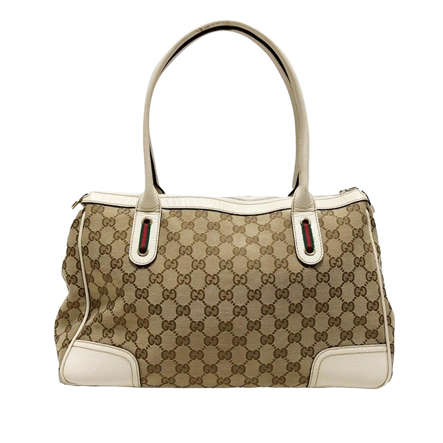 Gucci GG Princy SHG Canvas Calf White Brown Satchel Bag