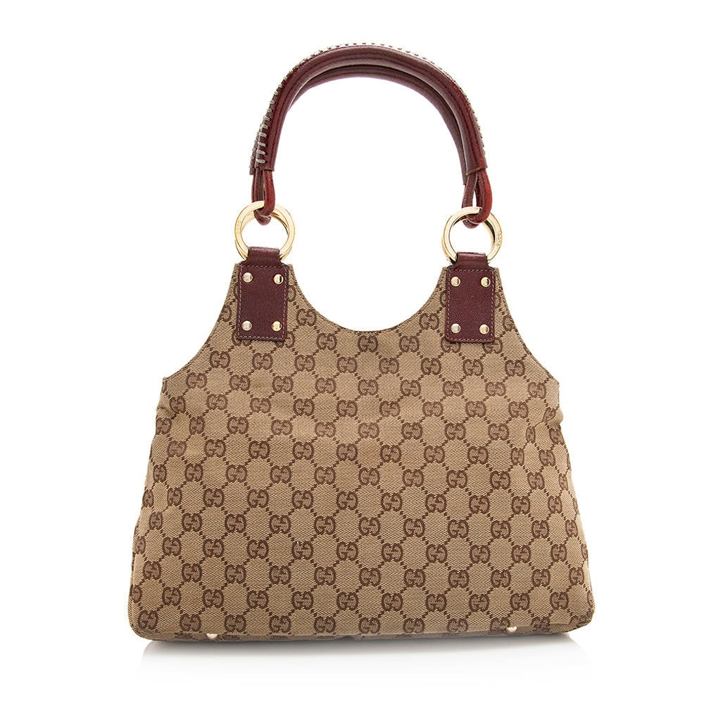 Gucci GG SHF Leather Canvas Beige Shoulder Bag