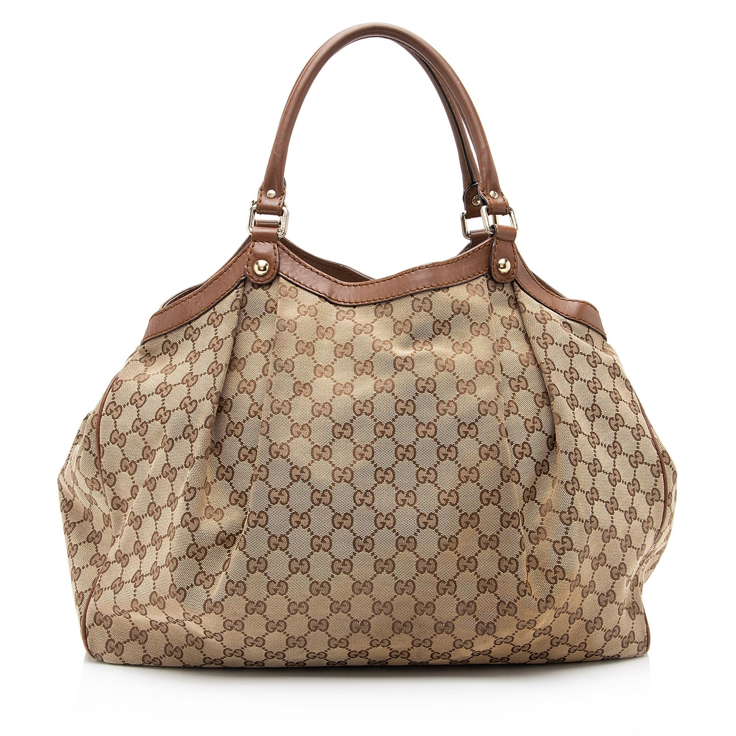 Gucci GG Sukey SHF-T4JM0Y Leather Canvas Brown Beige Tote Bag