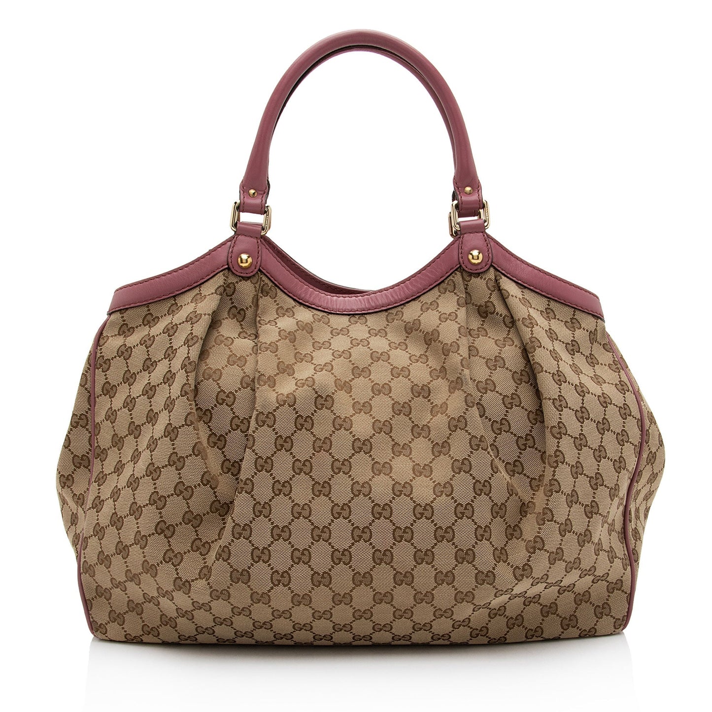 Gucci GG Sukey SHF-mg538S Leather Canvas Beige Pink Tote Bag