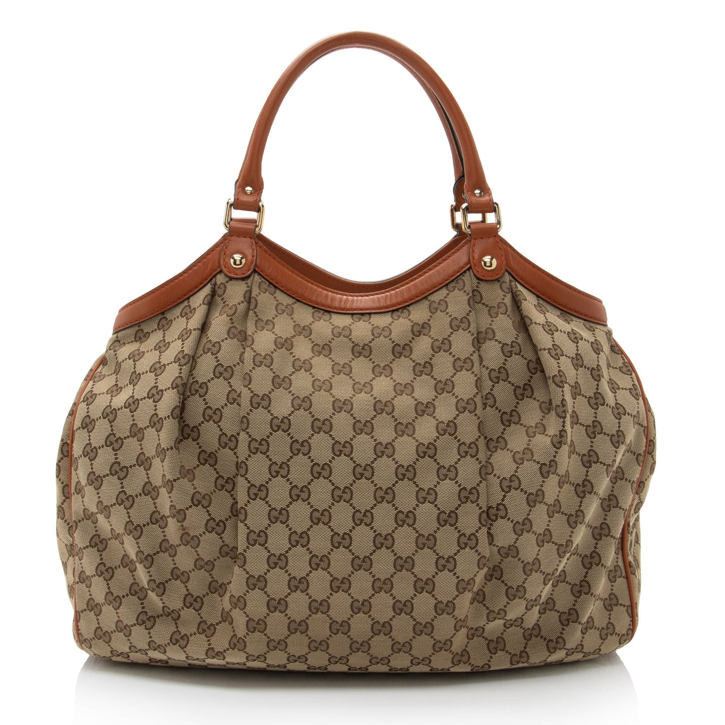 Gucci GG Sukey SHF-mEkg0y Leather Canvas Beige Orange Tote Bag