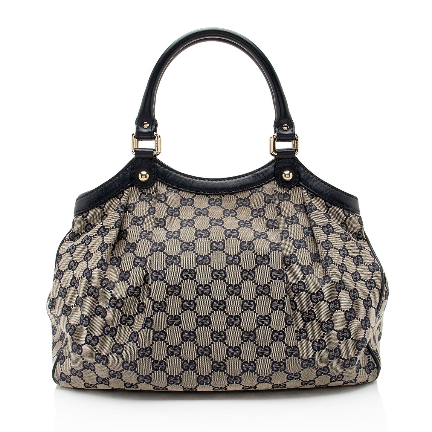 Gucci GG Sukey SHF-Bw59AB Leather Canvas Beige Blue Tote Bag